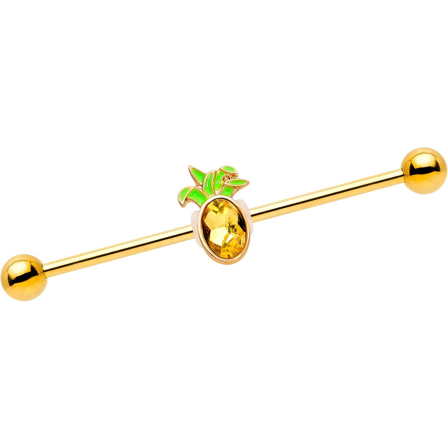 14G Orange Gem Gold PVD Juicy Pineapple Industrial Barbell 38mm