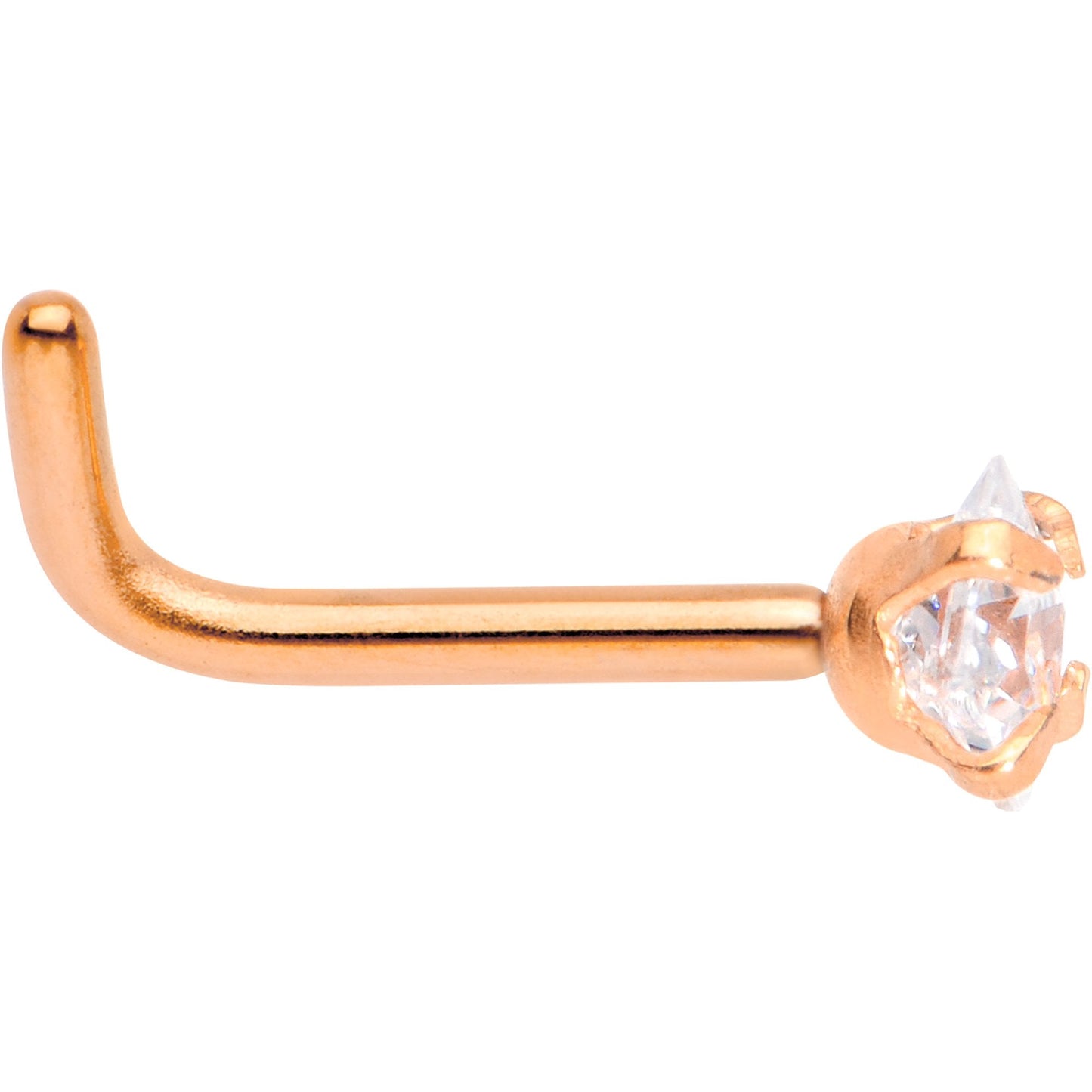 18G 1/4 Clear Square 2.5mm CZ Gem Rose Gold IP L-Shape Nose Ring