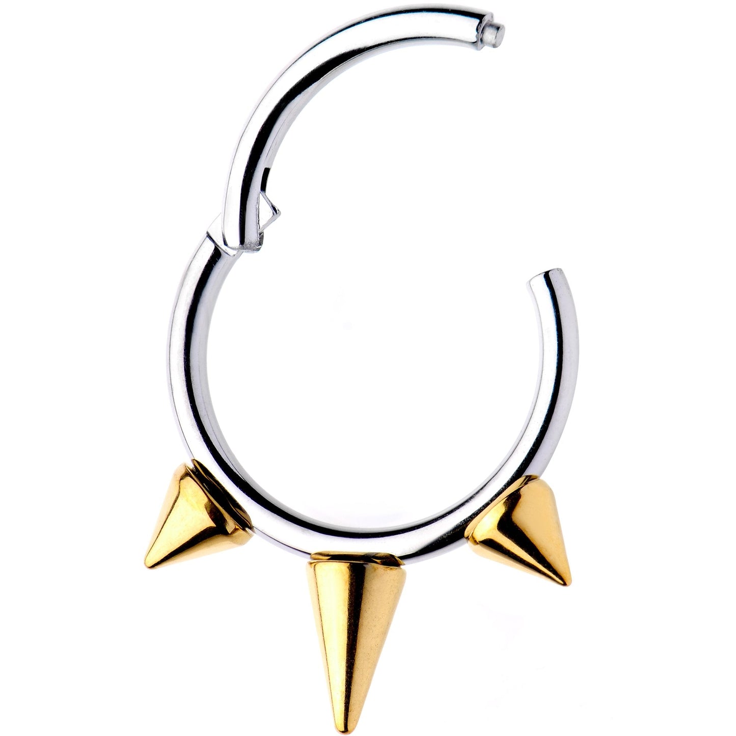 16G 3/8 Gold Tone Spike Punk Hinged Segment Ring