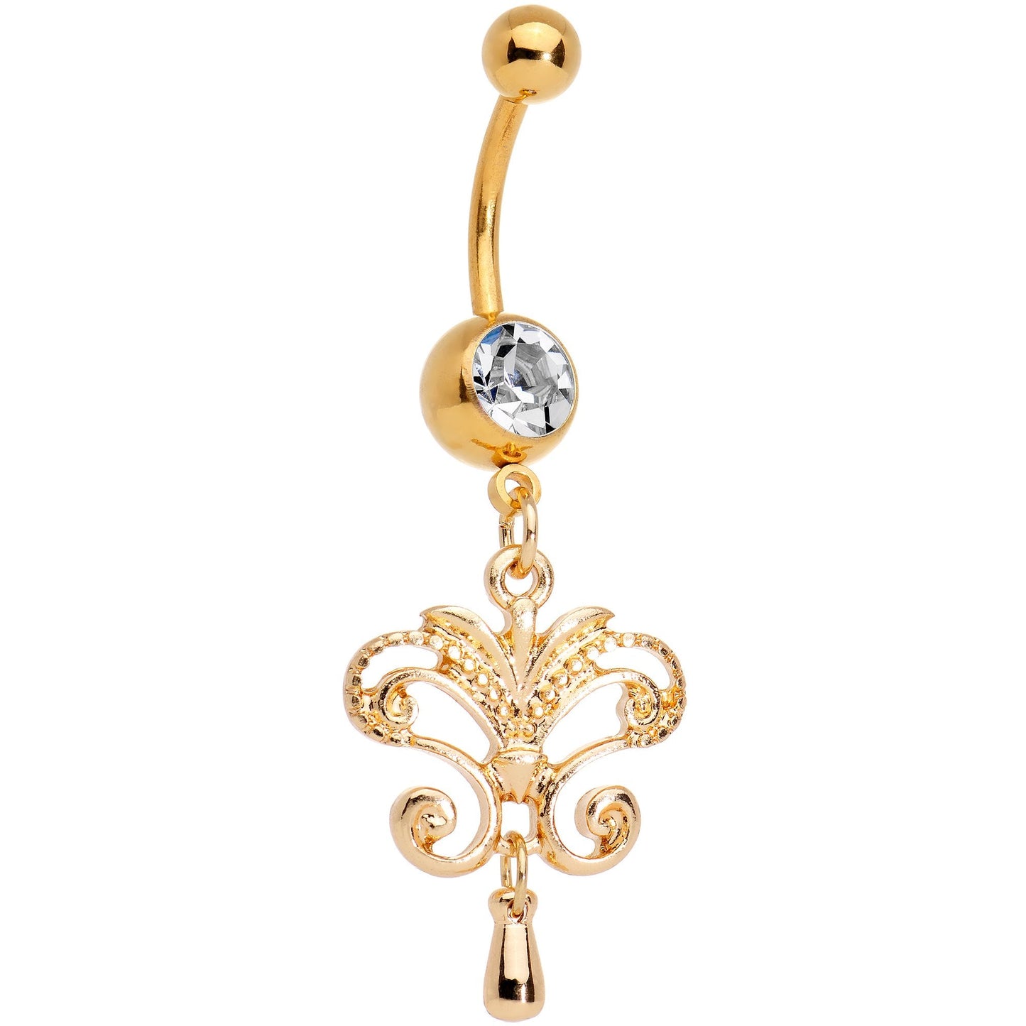 Clear Gem Gold Tone Anodized Chandelier Double Dangle Belly Ring
