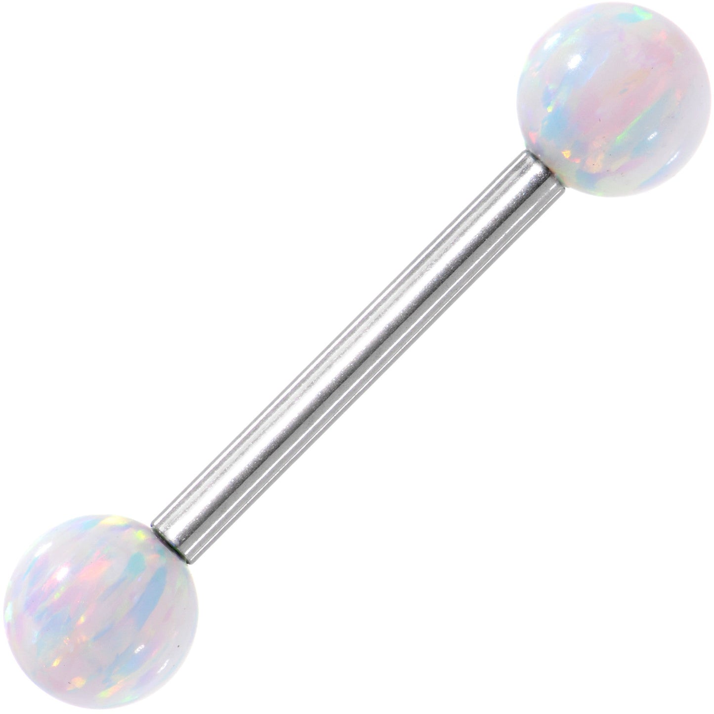 14G 5/8 White Synthetic Opal Ball Straight Barbell