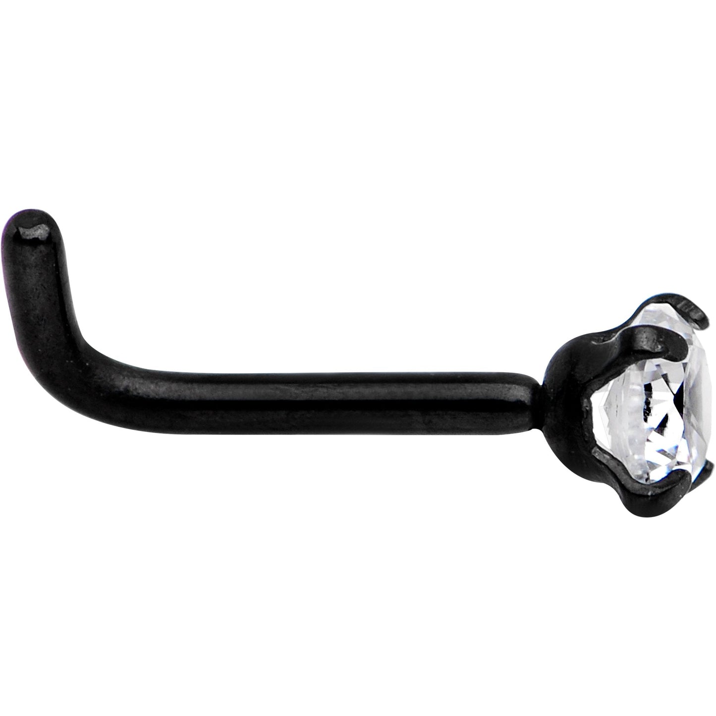 18G 1/4 Clear 3mm CZ Gem Black IP L-Shape Nose Ring