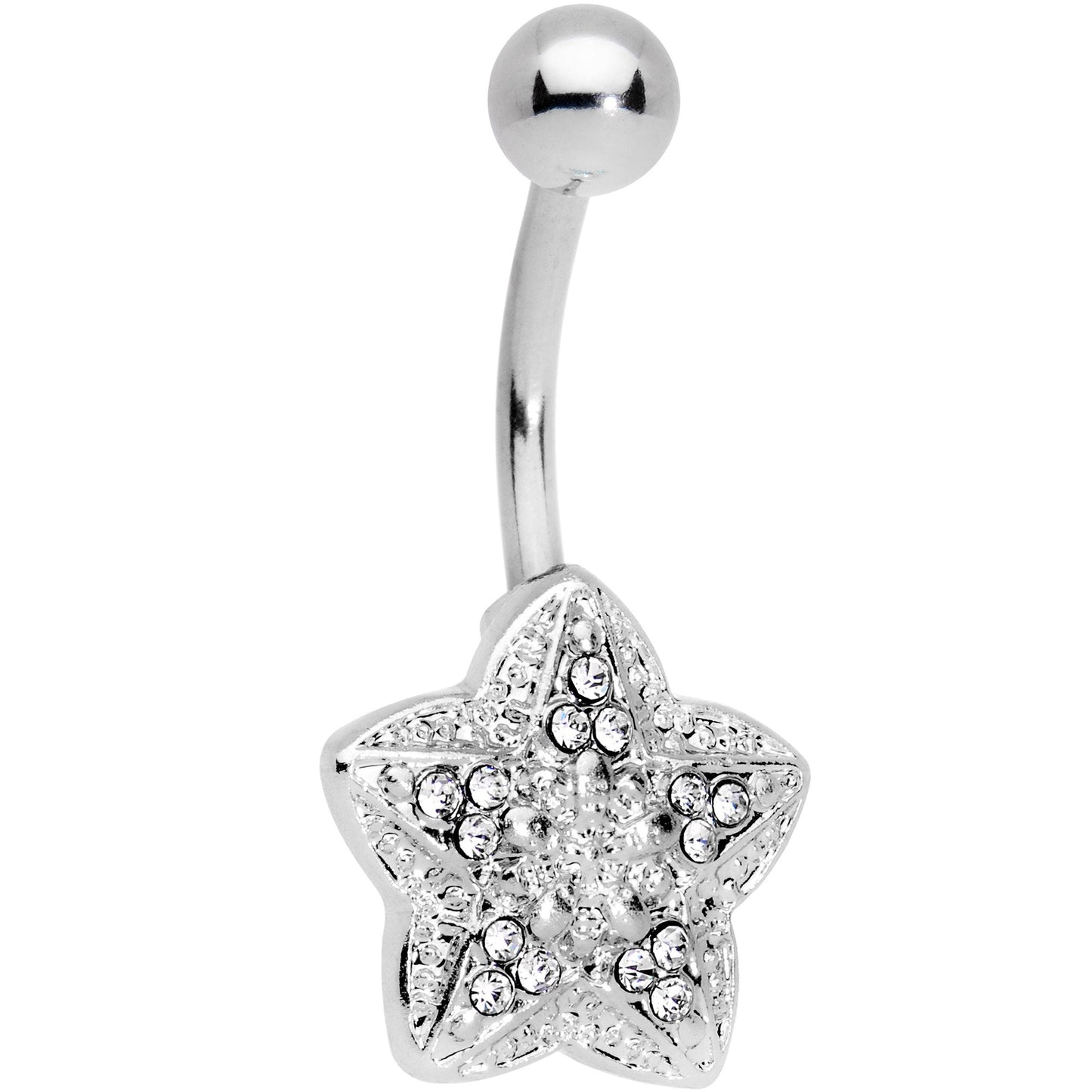 Clear Gem Encrusted Chunky Star Belly Ring