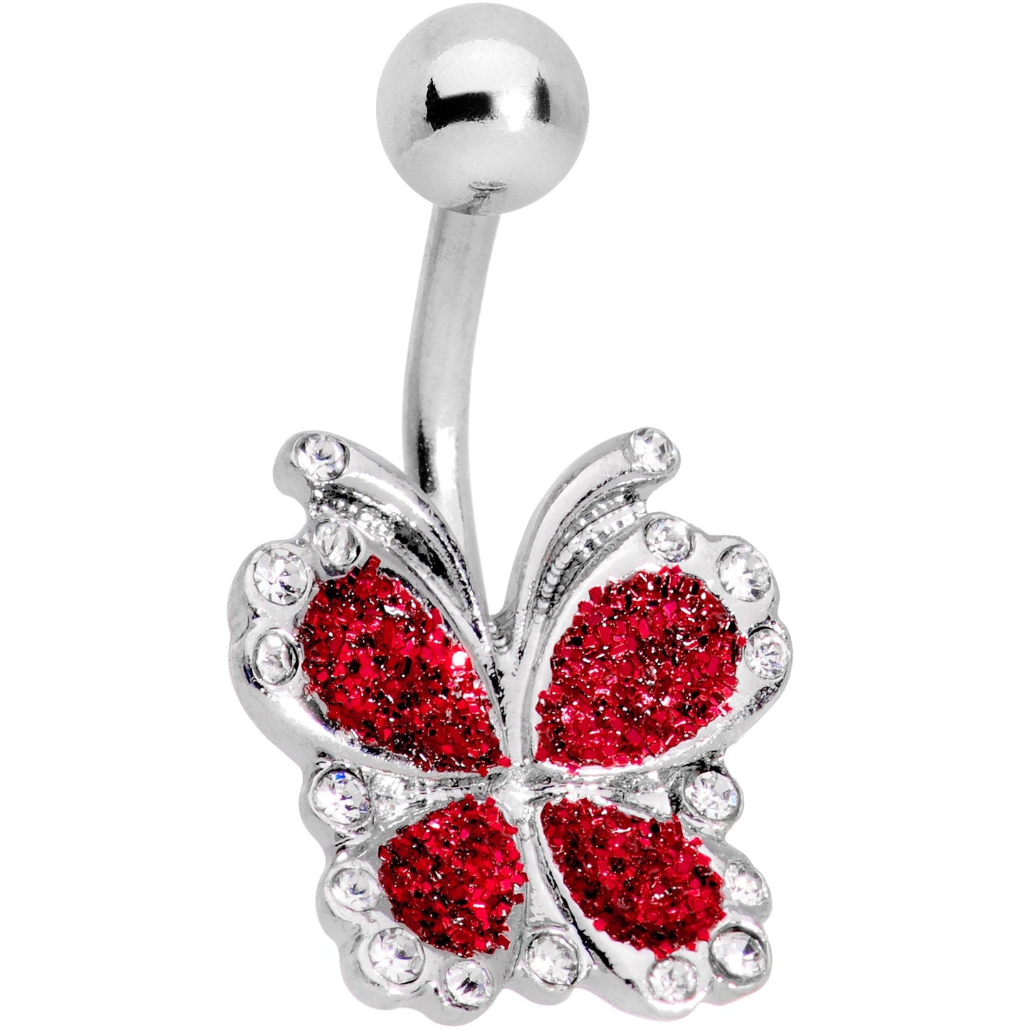 Clear Gem Red Sparkle Butterfly Belly Ring