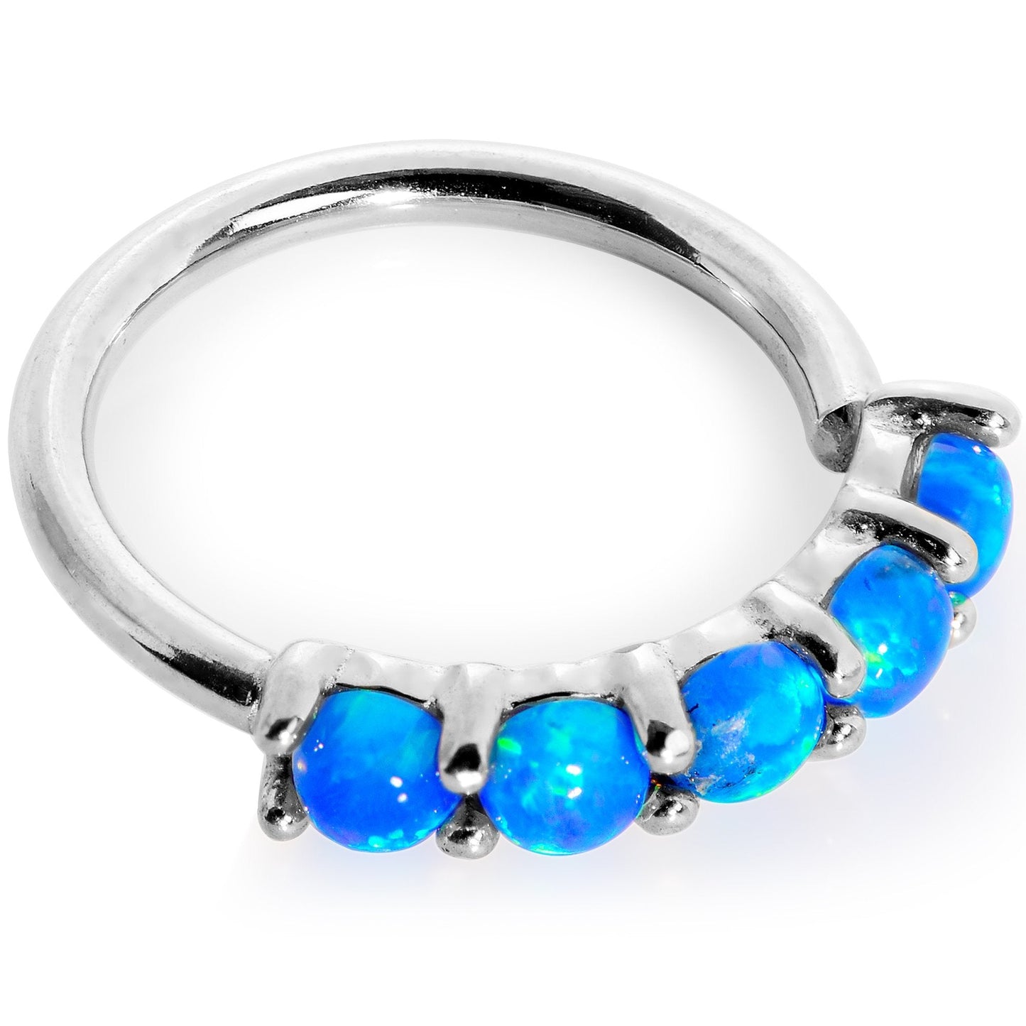 18G Blue Synthetic Opal 14k White Gold Seamless Circular Ring