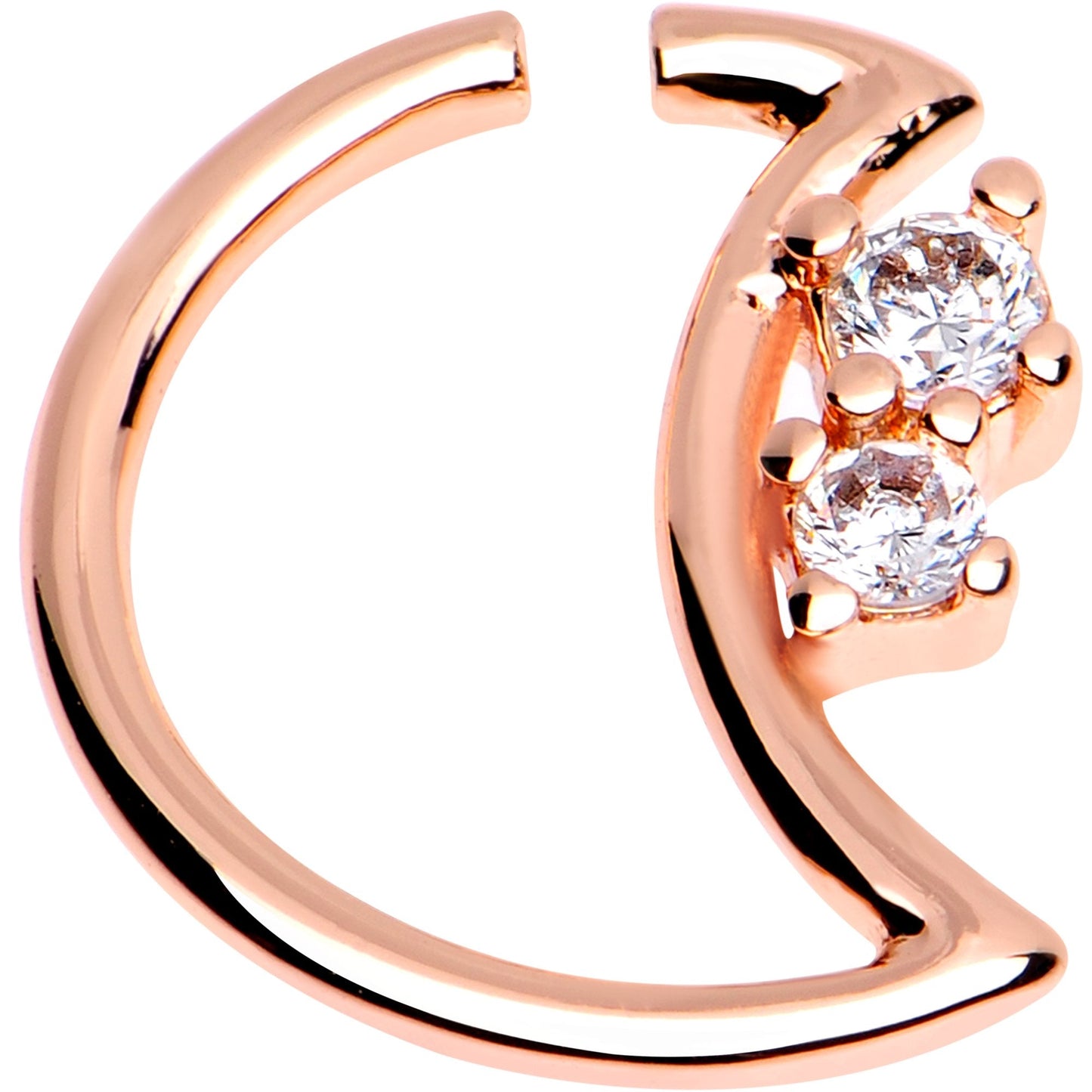 Clear CZ Double Gem Rose Gold Plated Moon Left Daith Cartilage Tragus