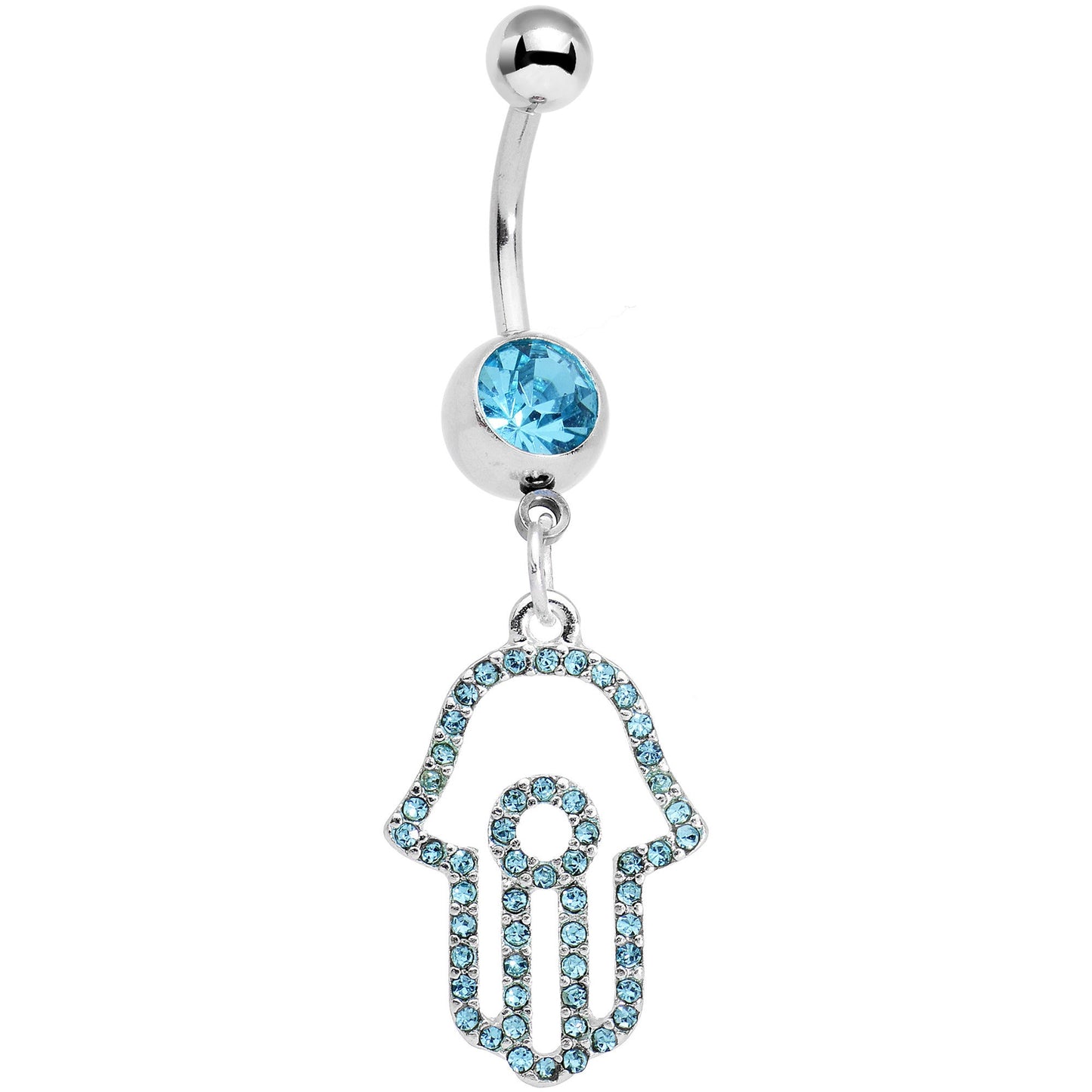 Aqua Gem Hollow Hamsa Hand Dangle Belly Ring