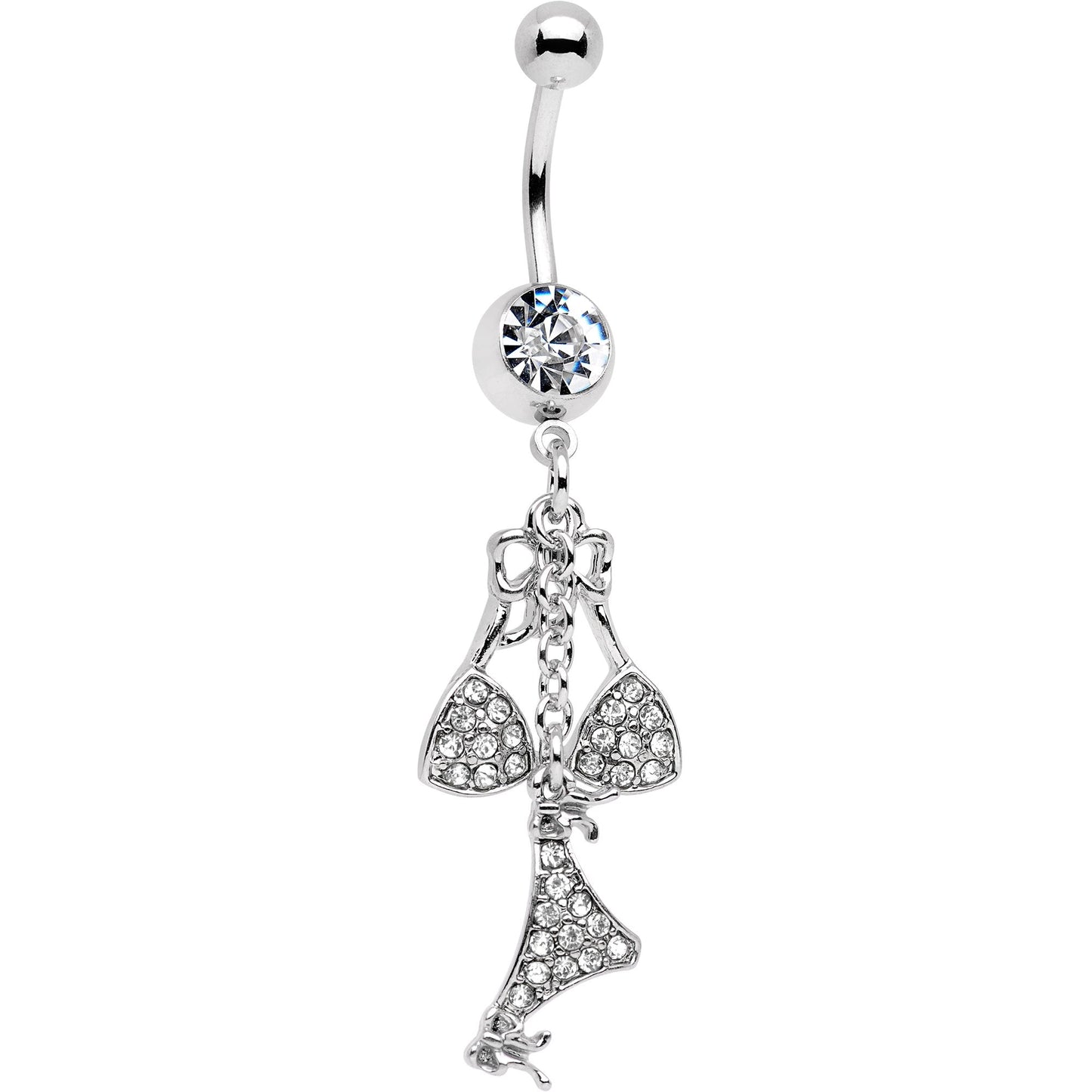 Clear Gem Unraveled Bow Dangle Belly Ring