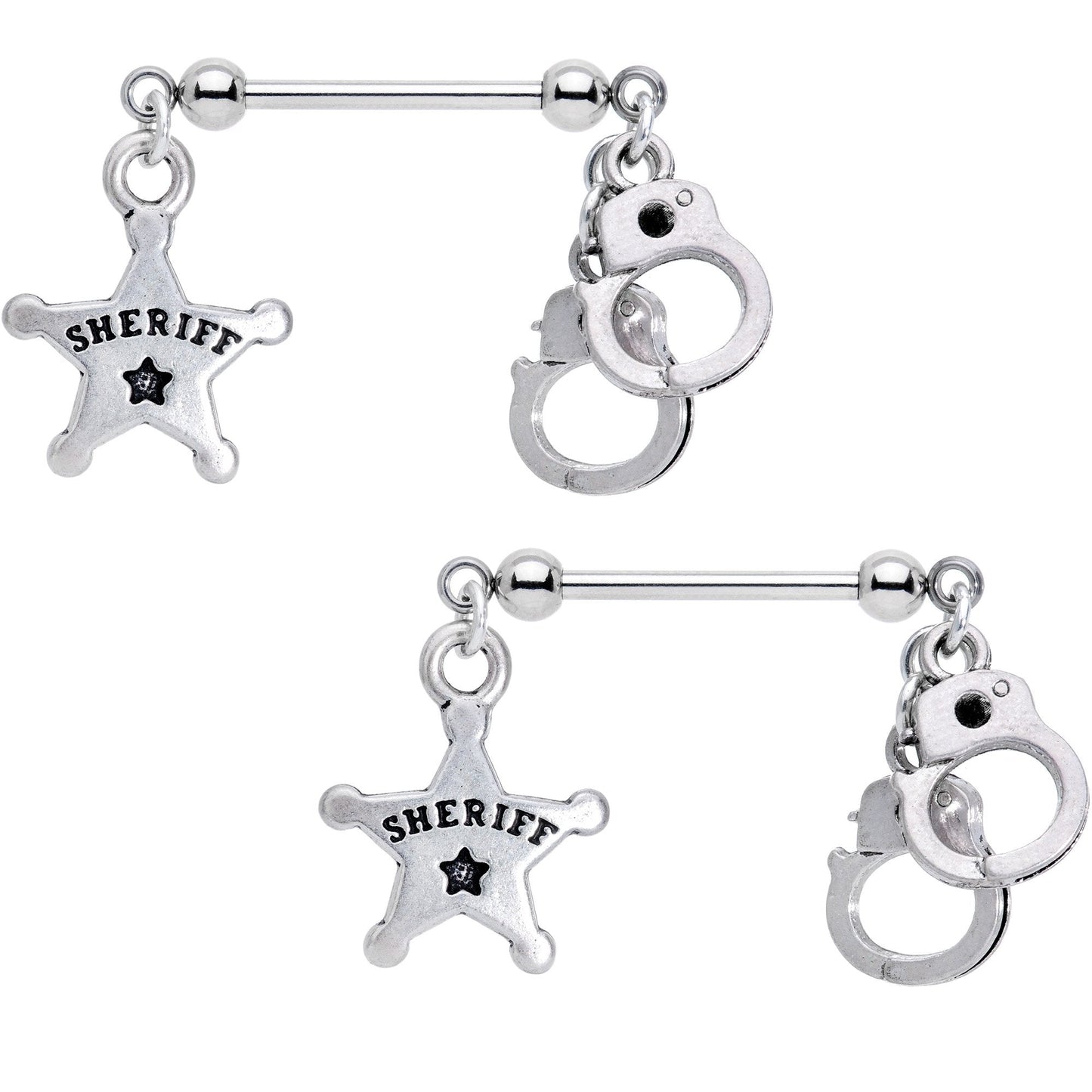 Handcrafted Sheriff Badge and Cuffs Dangle Nipple Ring Set