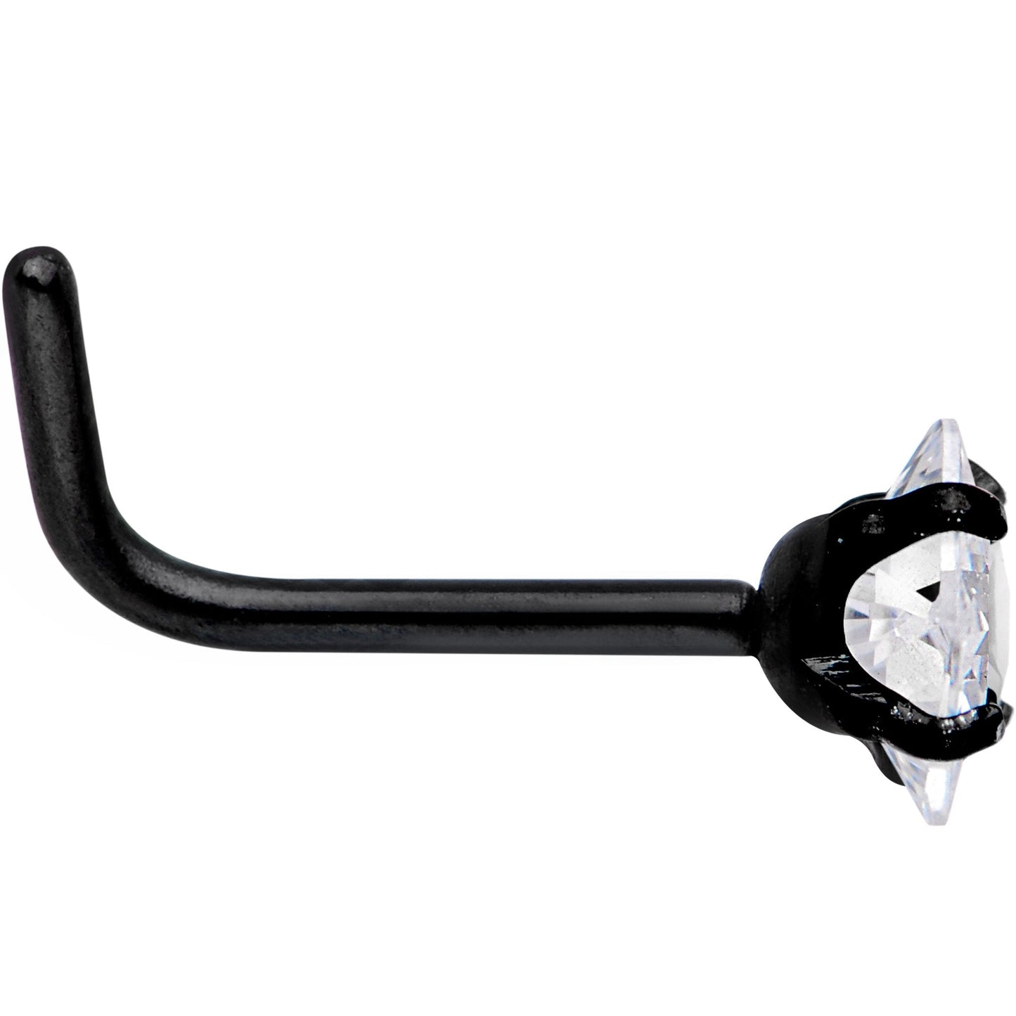 20G 1/4 Clear Square 2.5mm CZ Gem Black IP L-Shape Nose Ring