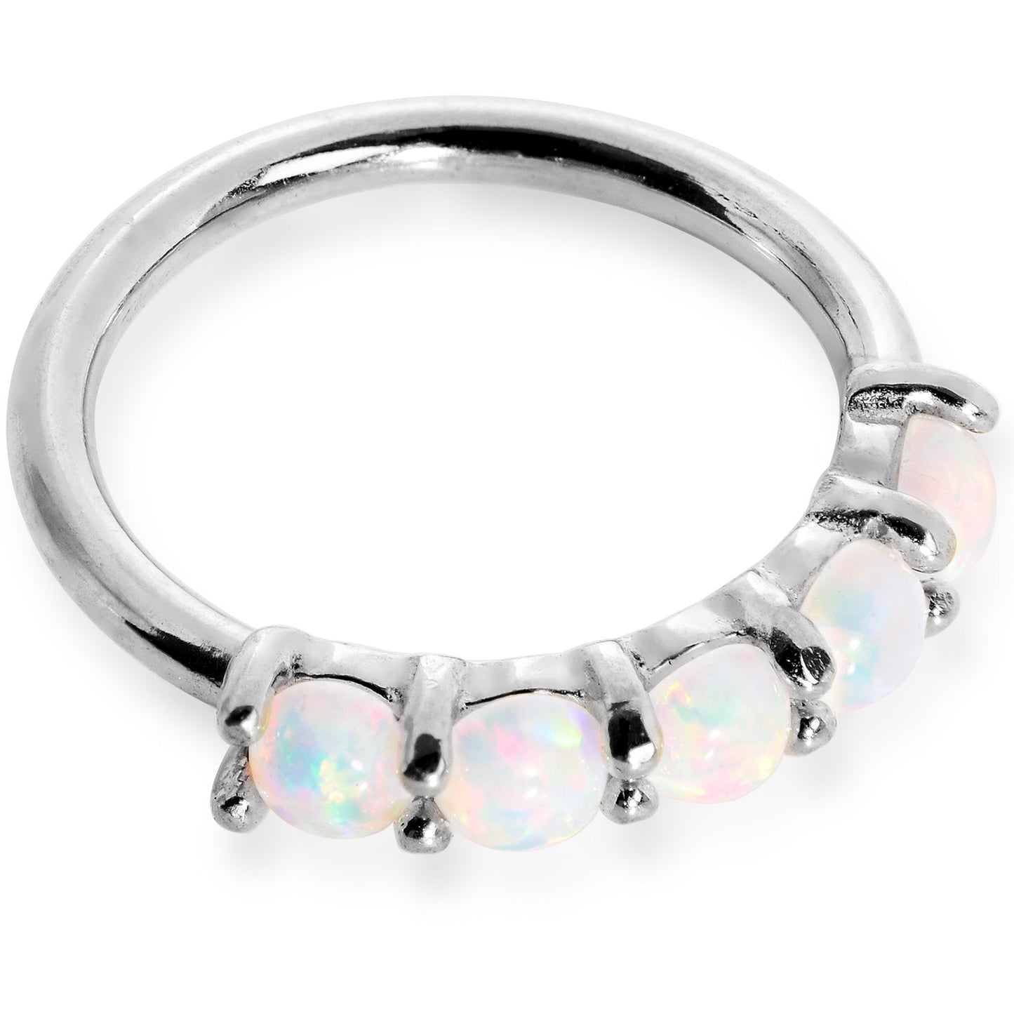 18G White Synthetic Opal 14k White Gold Seamless Circular Ring
