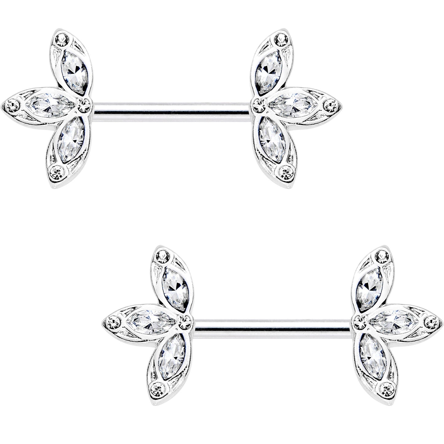 14G 1/2 Clear Gem Fleur de Seins Barbell Nipple Ring Set