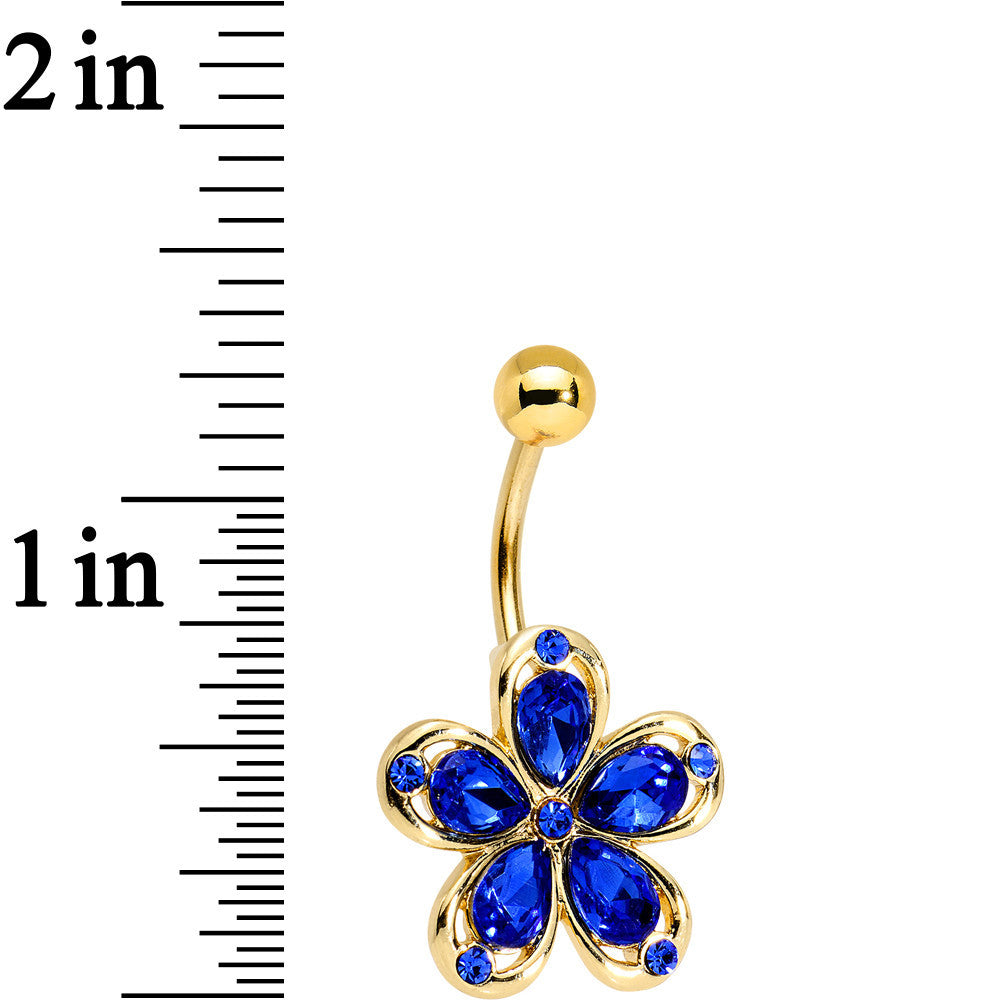 Blue Gem Gold PVD Zinnia Flower Belly Ring