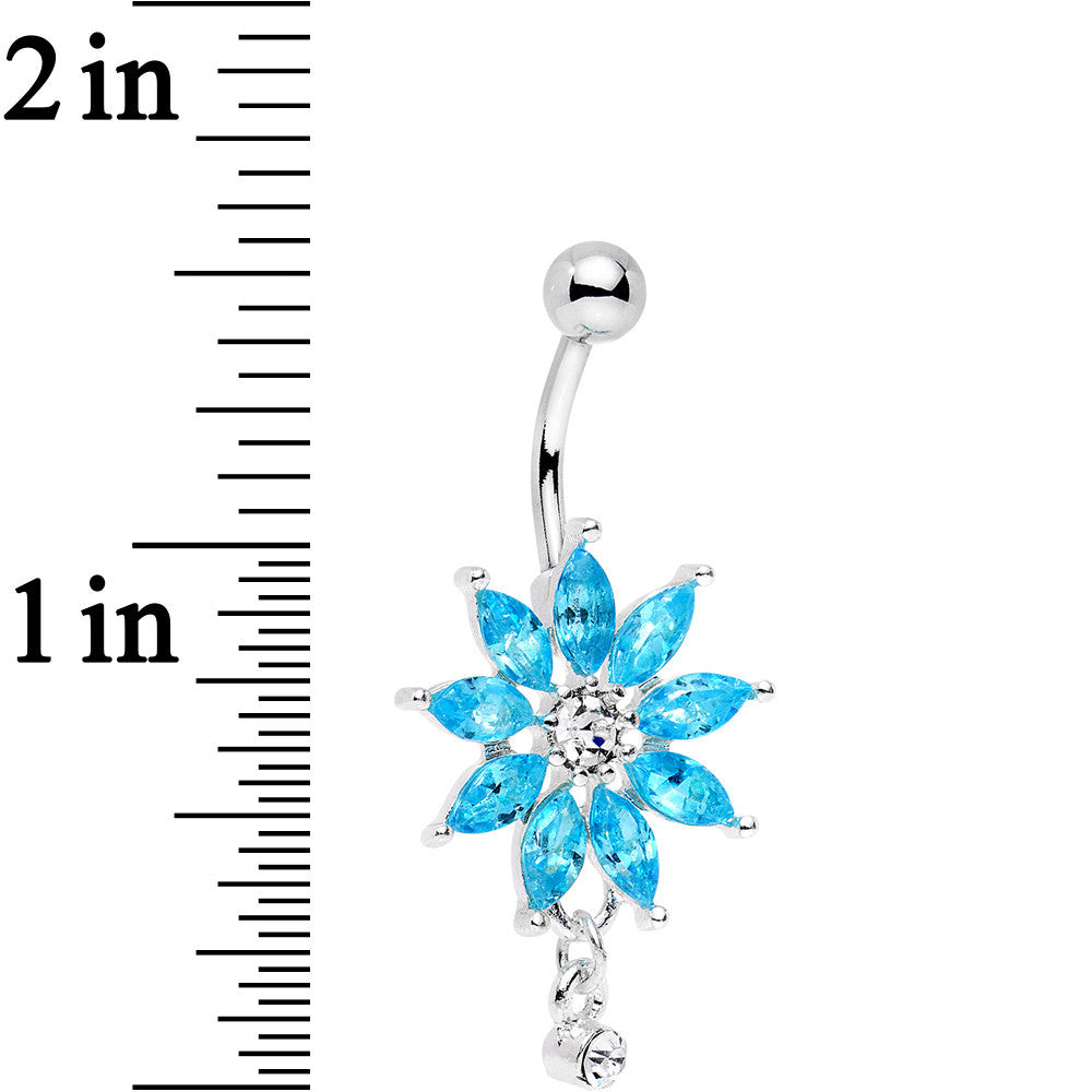 Clear Aqua Gem Breathtaking Flower Dangle Belly Ring