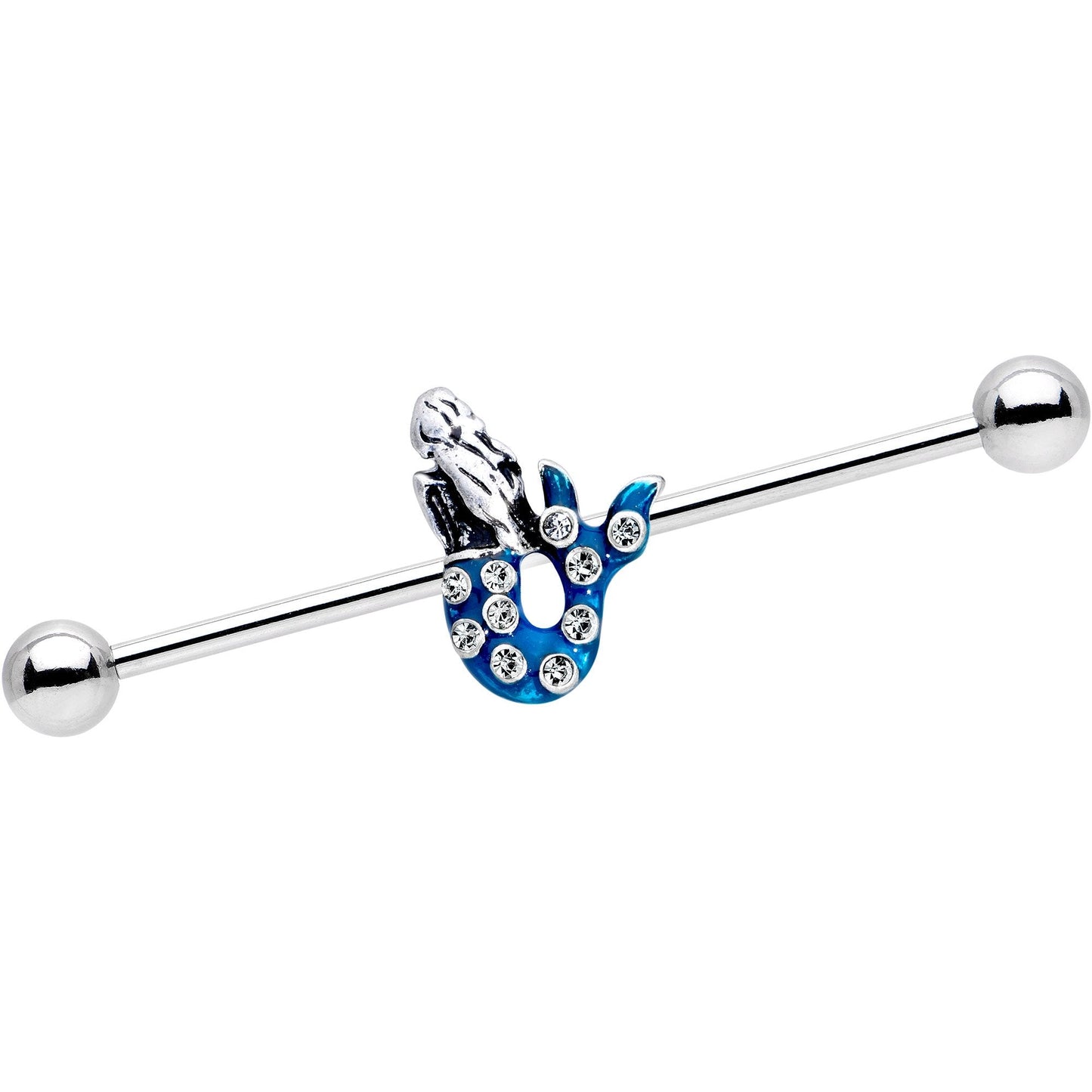 Clear Gem Blue Mythical Mermaid Industrial Barbell 38mm