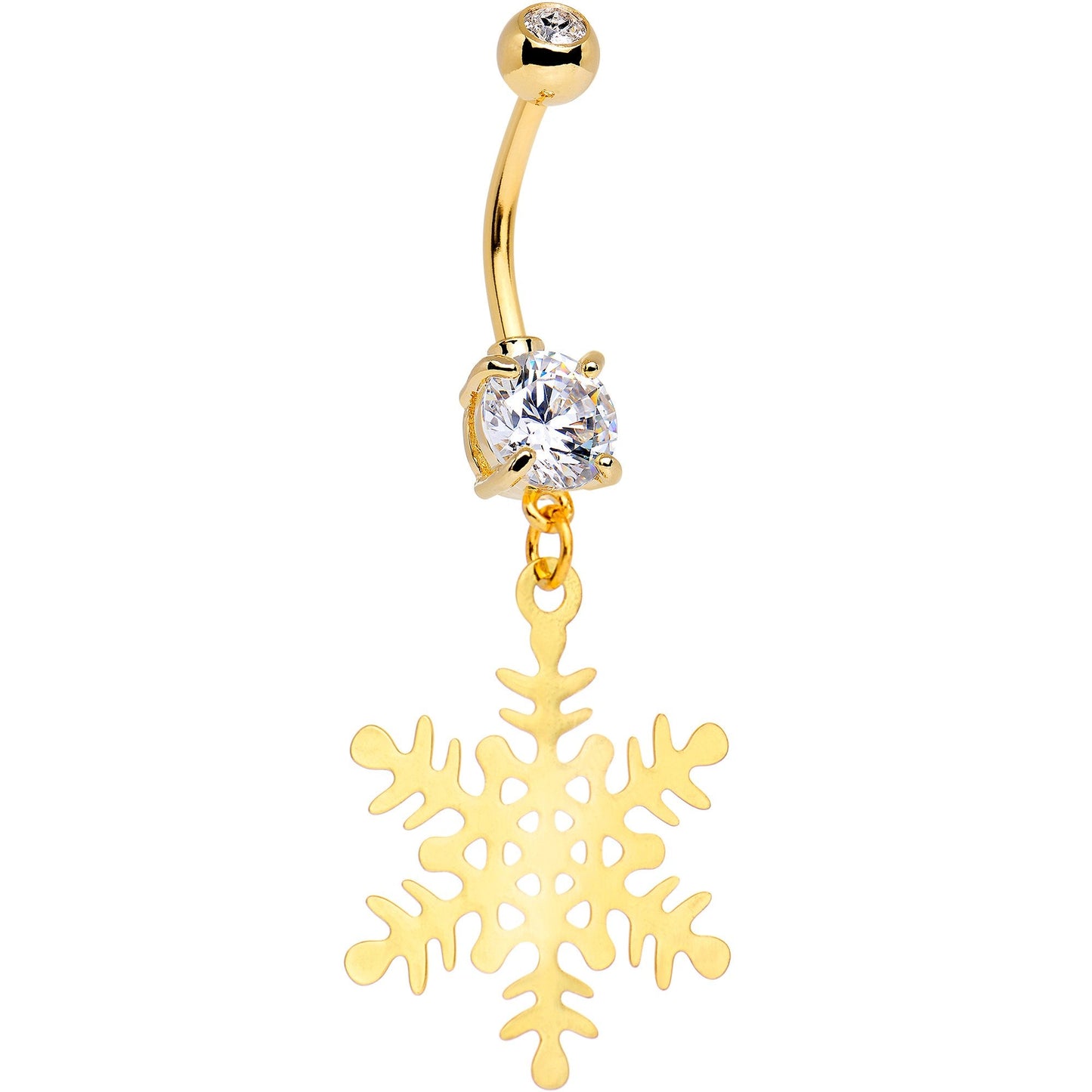 Clear Gem Gold Tone Anodized Holiday Snowflake Dangle Belly Ring