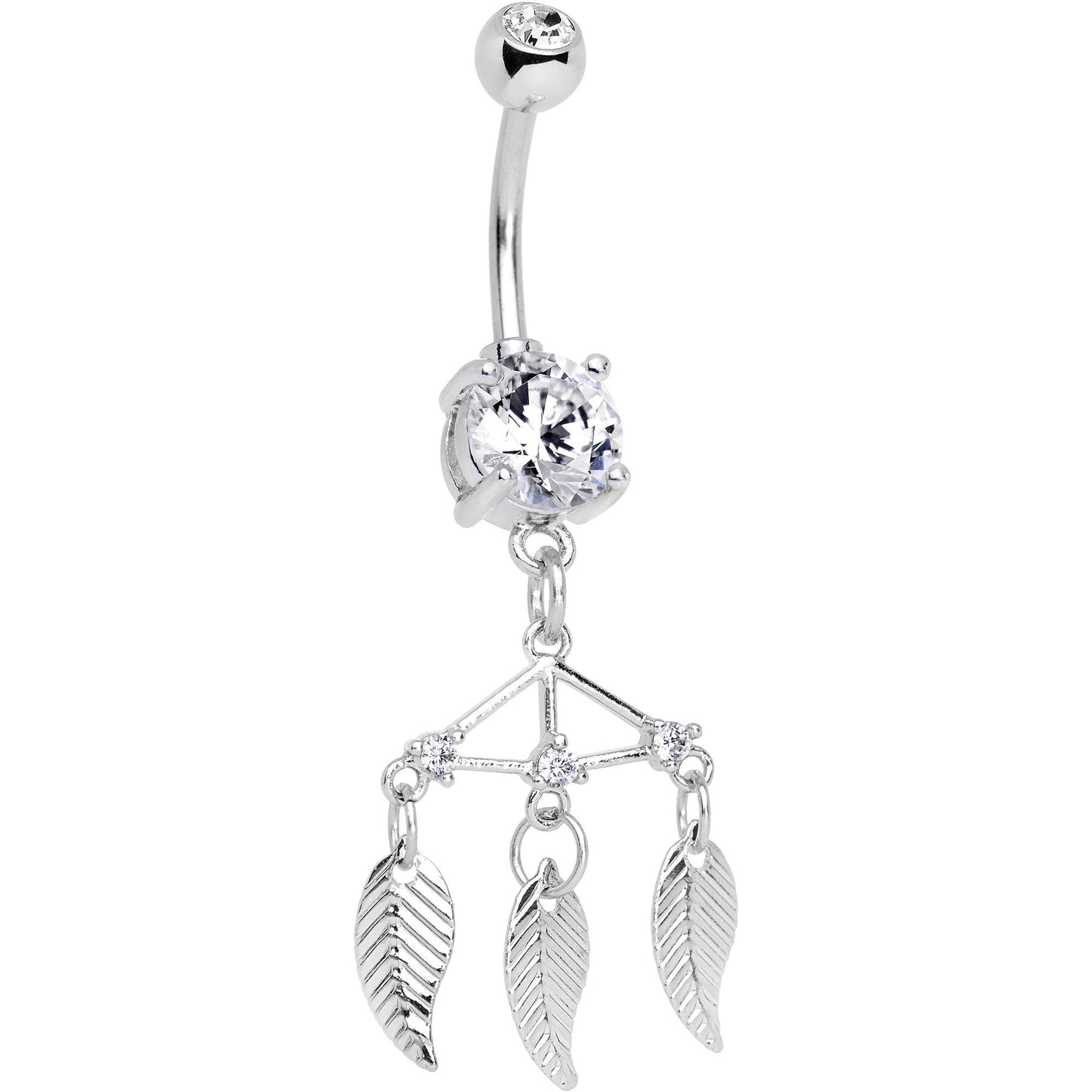 Clear CZ Gem Free Spirit Feather Dangle Belly Ring
