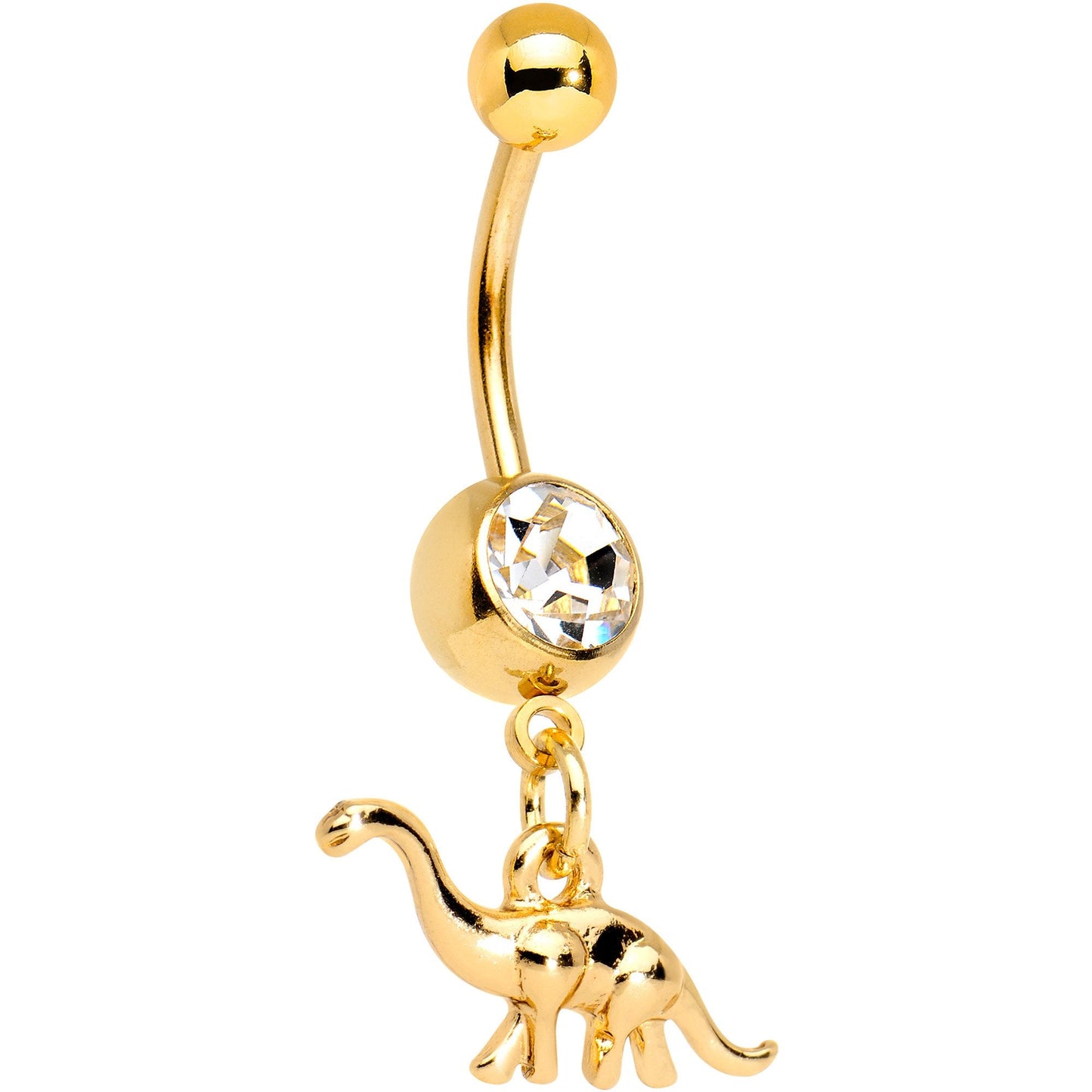 Clear Gem Gold Tone Anodized Big Bad Brontosaurus Dinosaur Dangle Belly Ring