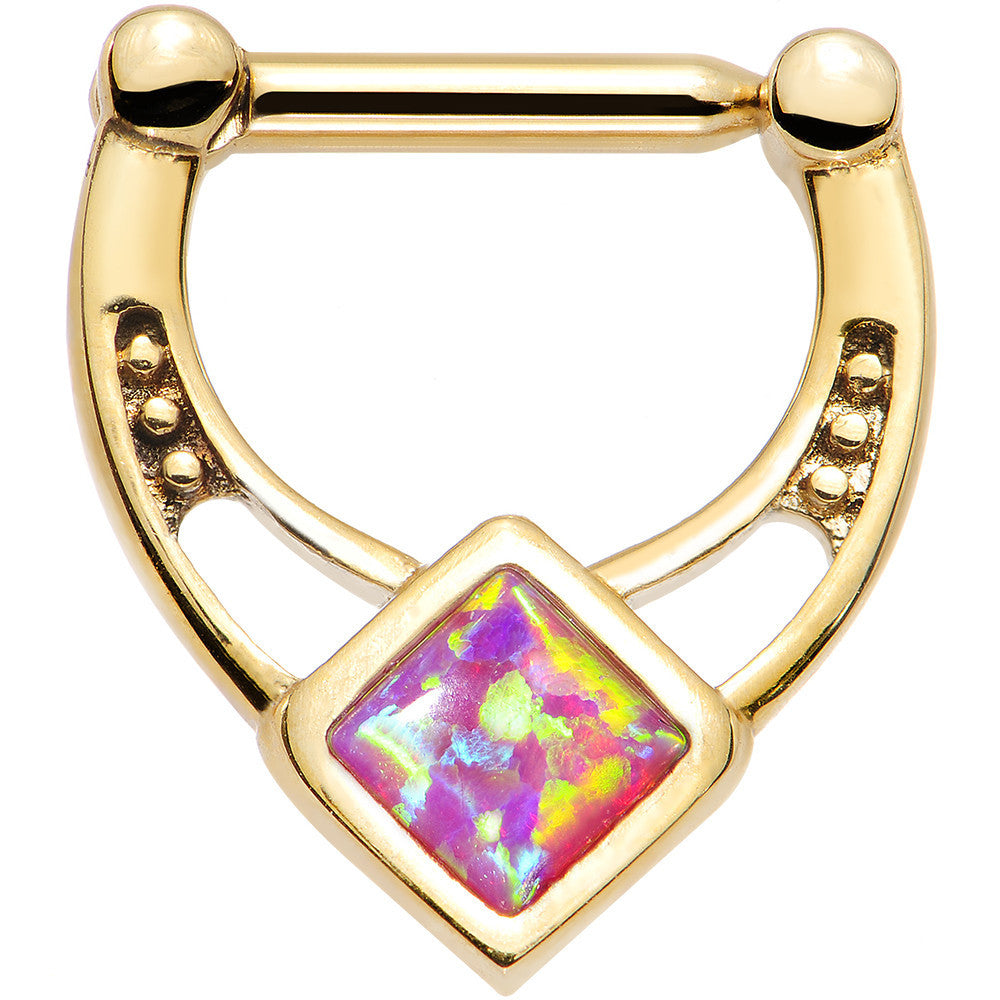 14G 5/16 Pink Faux Opal Gold Anodized Glamour Septum Clicker