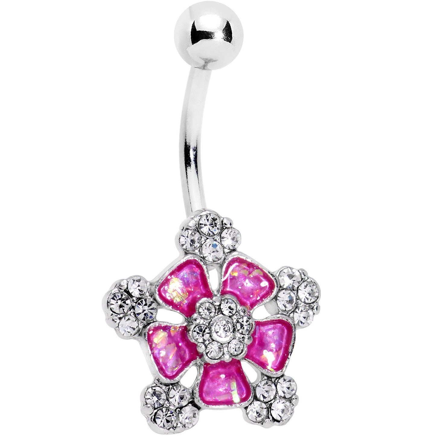 Pink Faux Opal Fun Times Flower Belly Ring