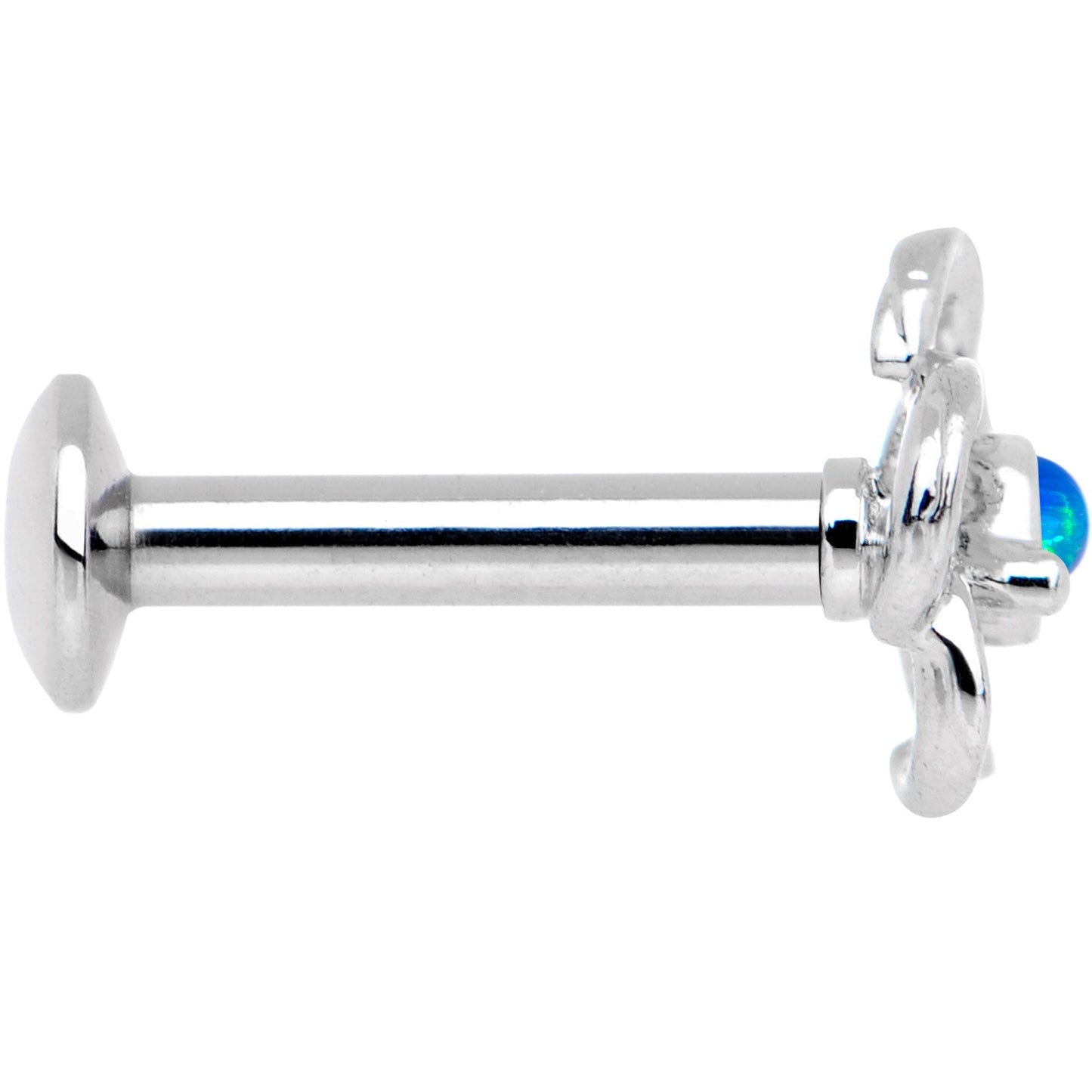 1/4 Blue Faux Opal Internally Threaded Hollow Flower Labret Monroe