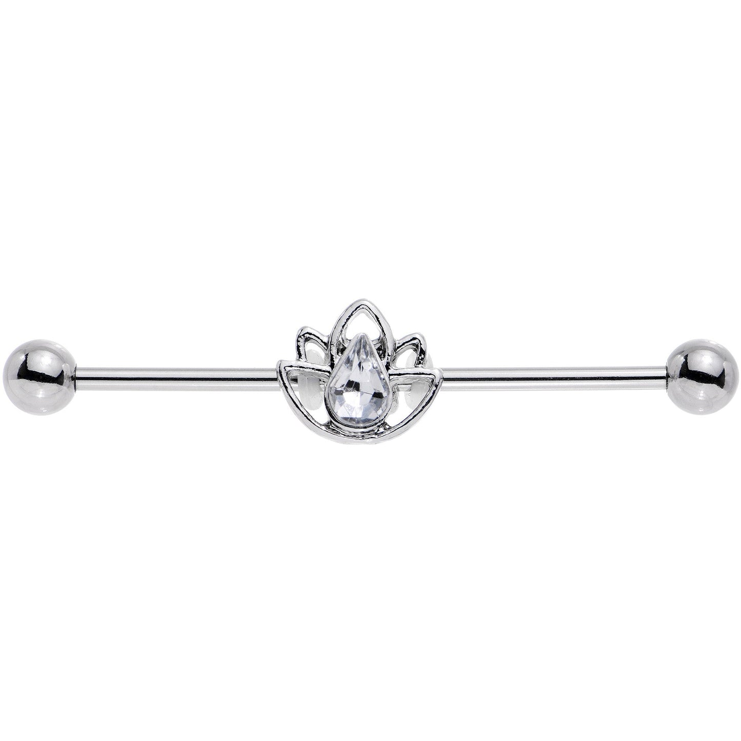 14G Clear Gem Lonely Lotus Flower Industrial Barbell 38mm
