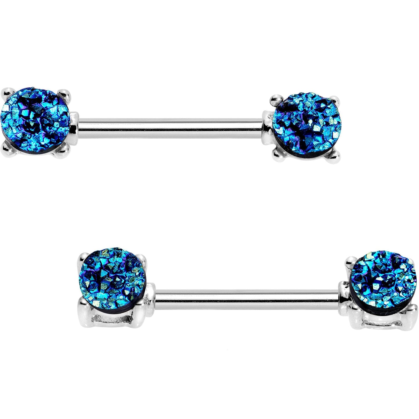14G 9/16 Blue Faux Druzy Inlay Barbell Nipple Ring Set