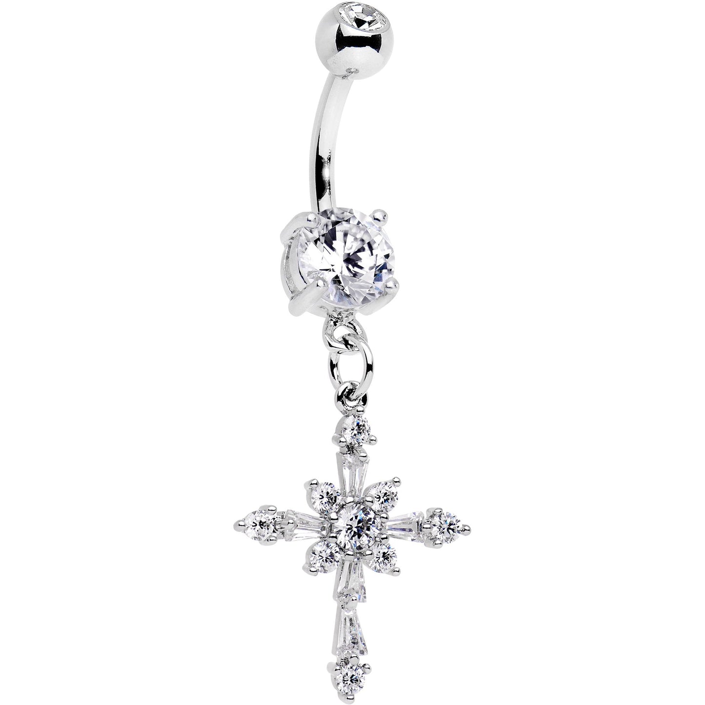 Clear Gem Glimmer Cross Dangle Belly Ring
