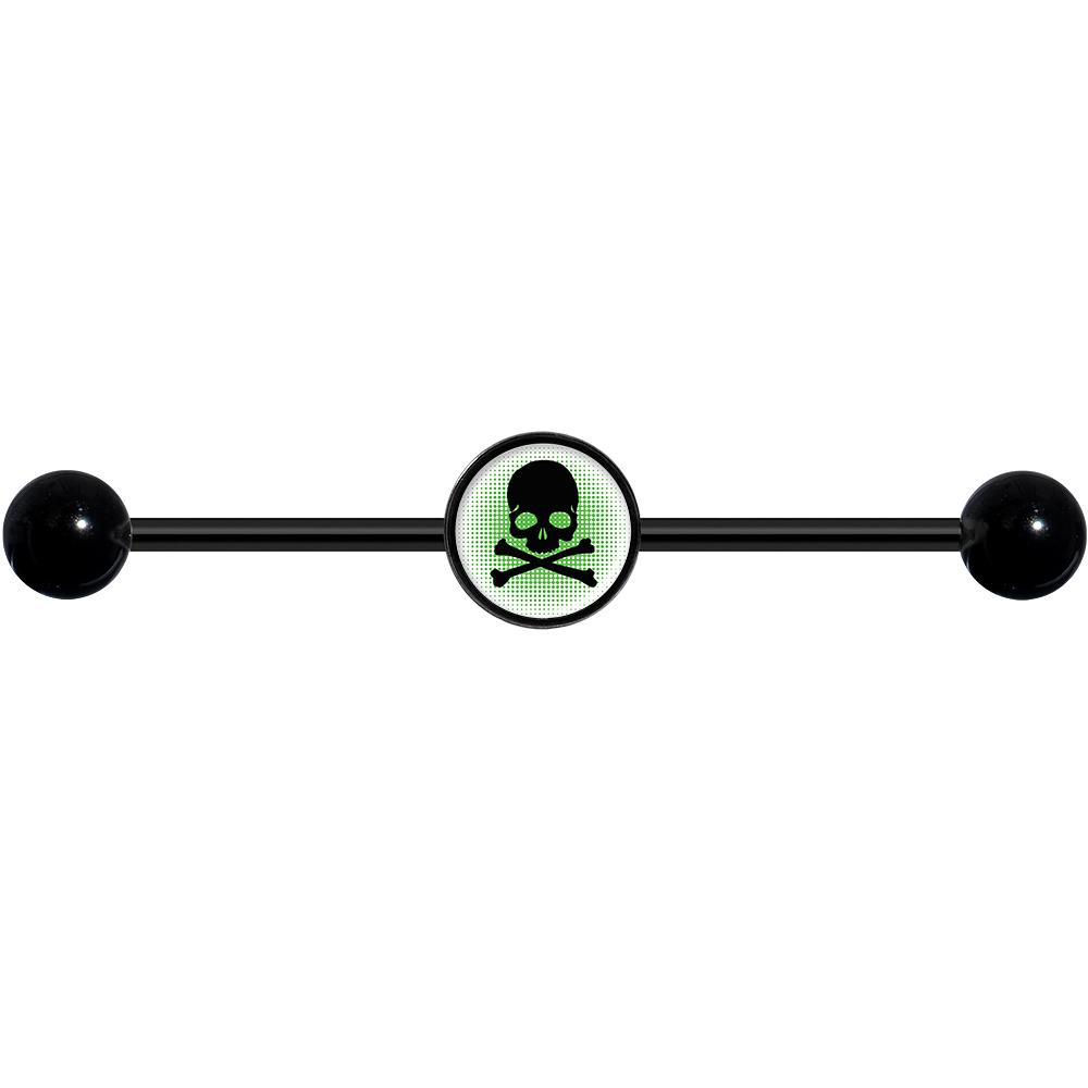 14G Green Black Skull Black Industrial Barbell 37mm