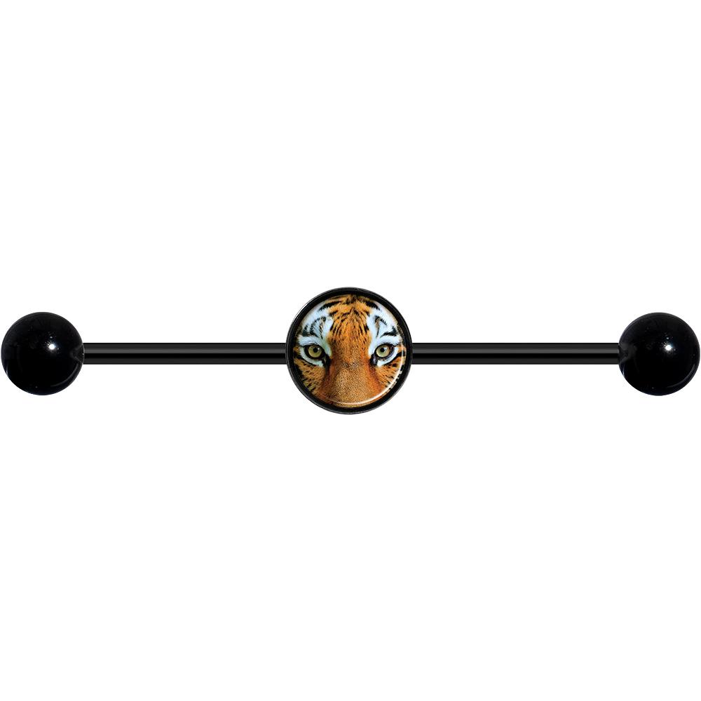 14G Full Color Tiger Eyes Black Industrial Barbell 37mm