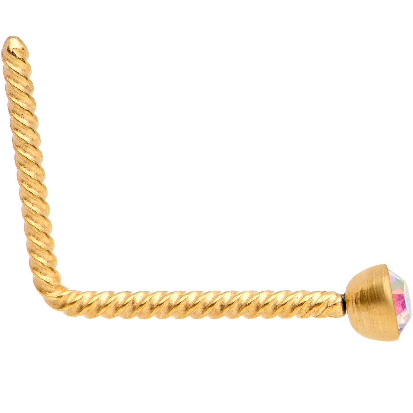 Aurora 2mm Gem Inlay Gold IP So Twisted L Shaped Nose Ring
