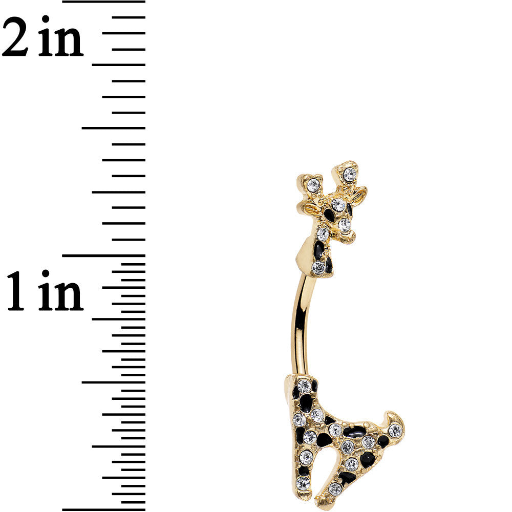 Clear Gem Gold PVD Black Spots Giraffe Double Mount Belly Ring