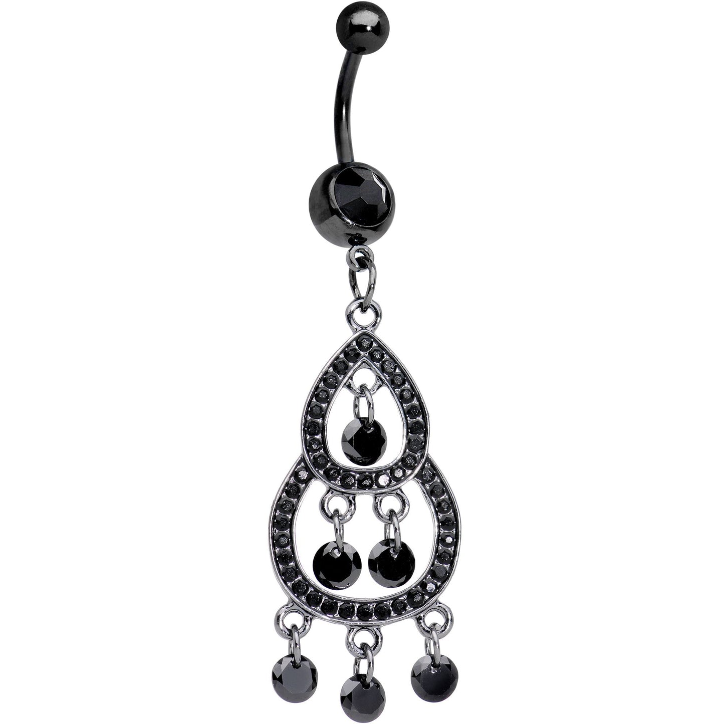 Black CZ Gem Black Anodized Hollywood Chandelier Dangle Belly Ring