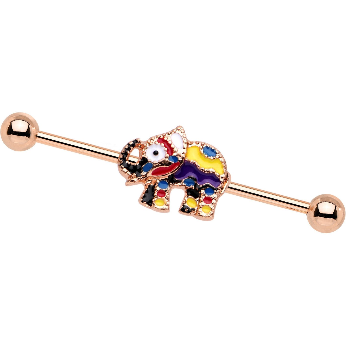 14G Rose Gold PVD Patchwork Elephant Industrial Barbell 38mm