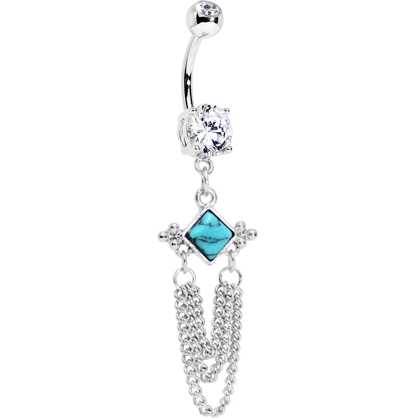 Clear Gem Faux Turquoise Southwest Dramatic Dangle Belly Ring