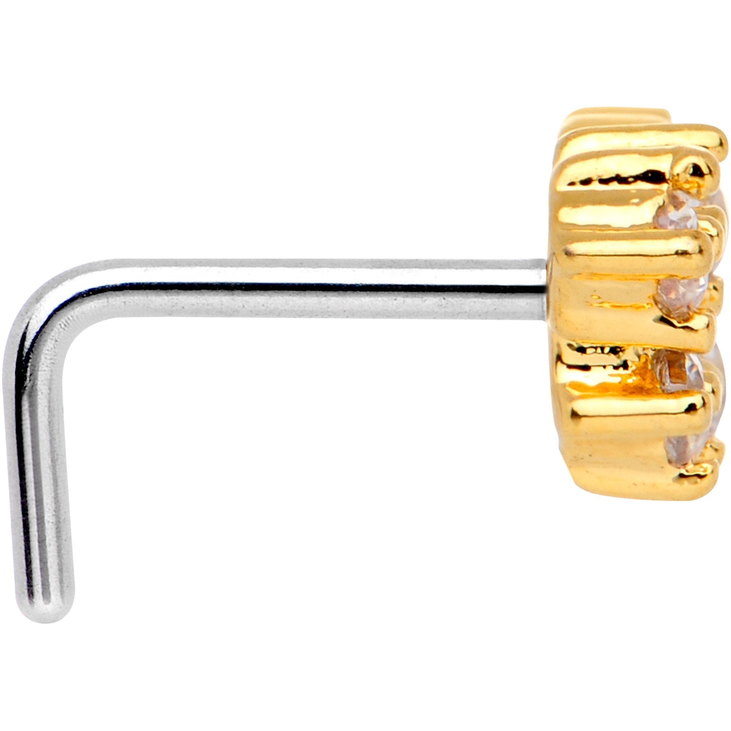 20G Clear CZ Gold Tone Heart Faux Hoop L Shaped Nose Ring