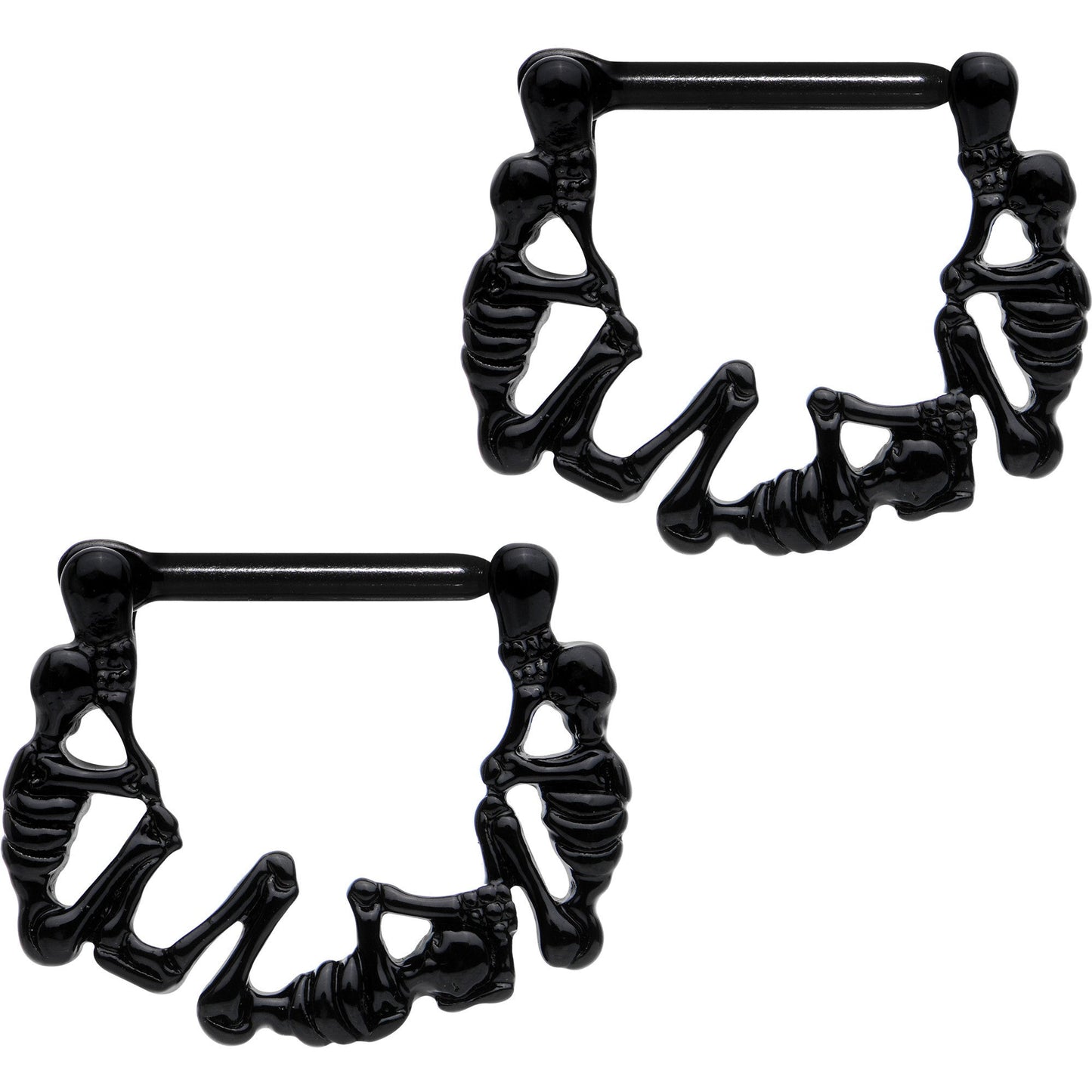 14G 3/8 Black Anodized Skeleton Parade Nipple Clicker Set