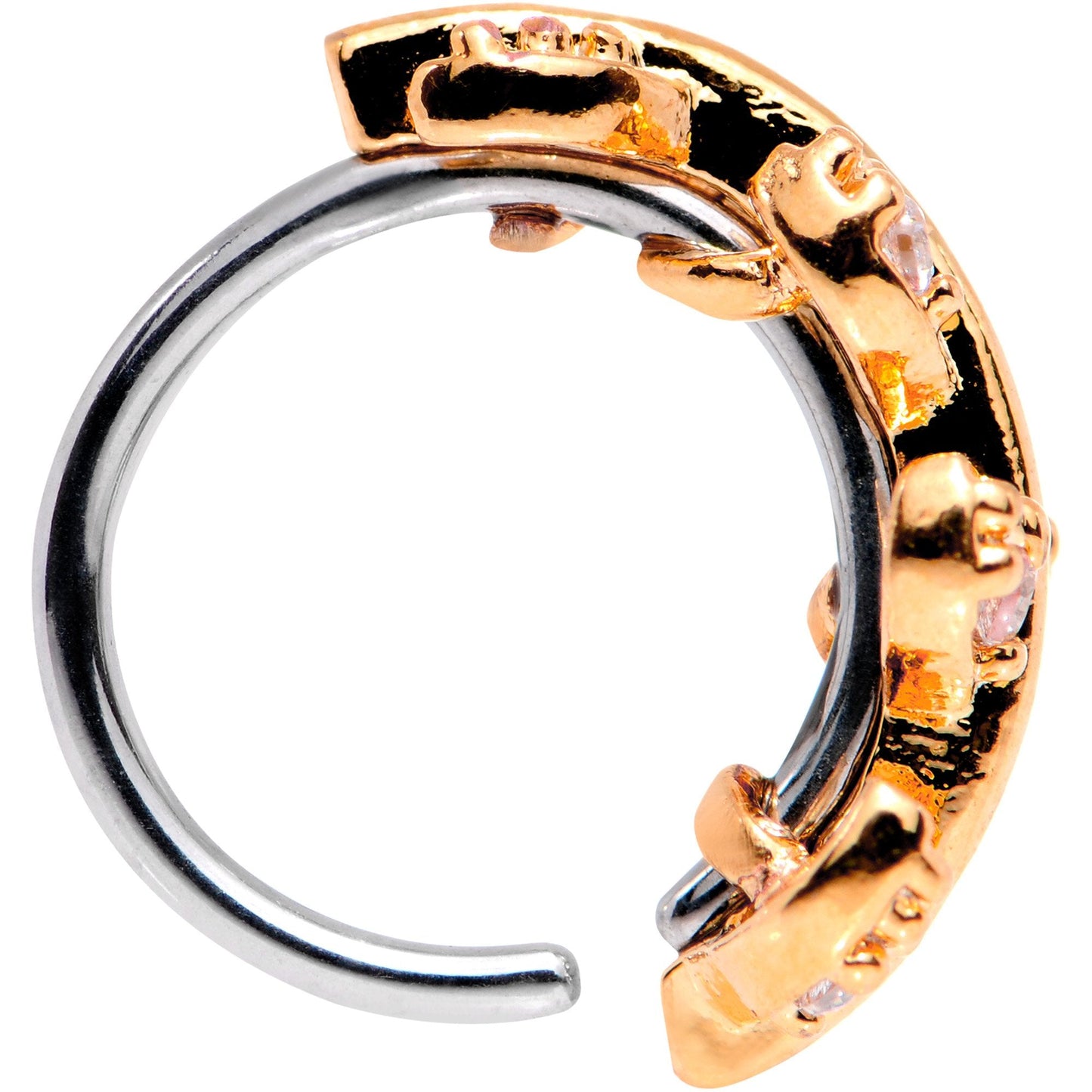 18G Clear CZ Gem Rose Gold Tone Leafy Seamless Circular Ring