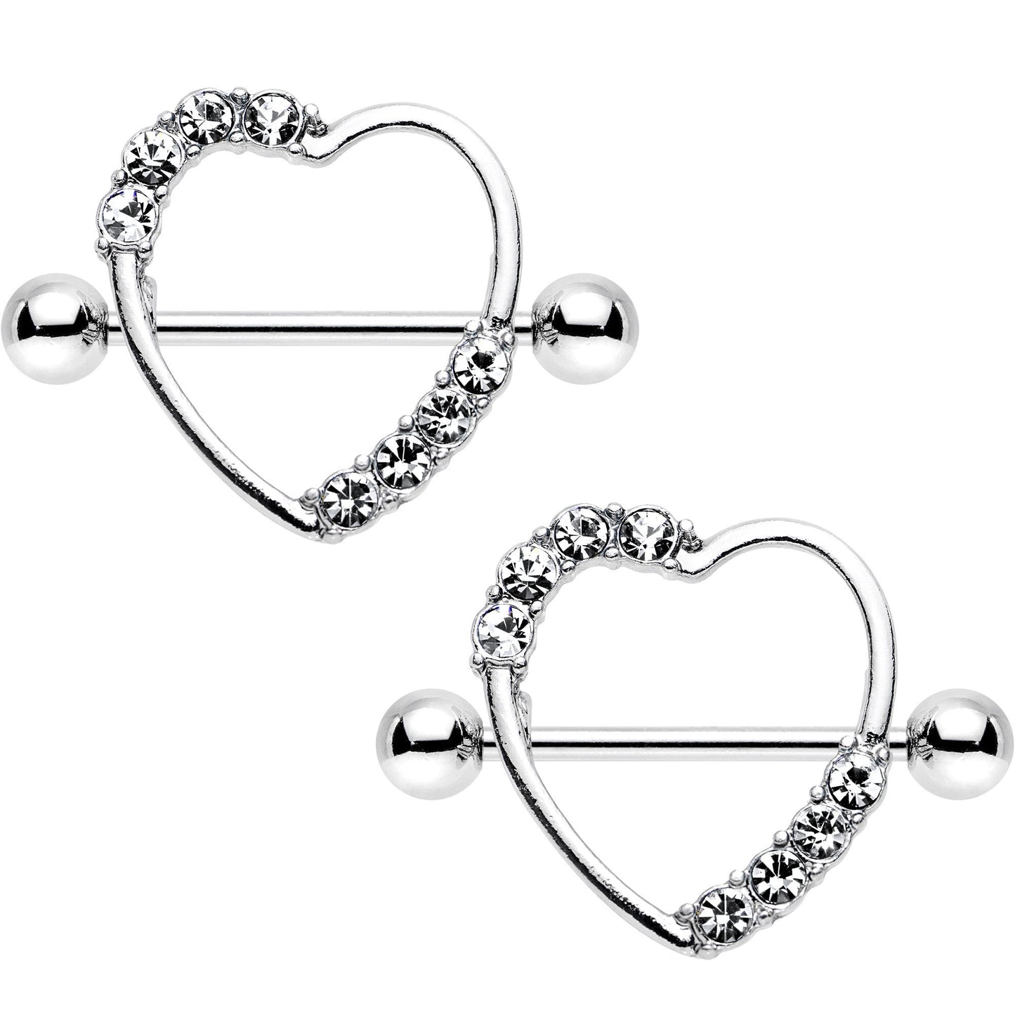 14G 3/4 Clear Gem Ring Round My Heart Nipple Shield Set