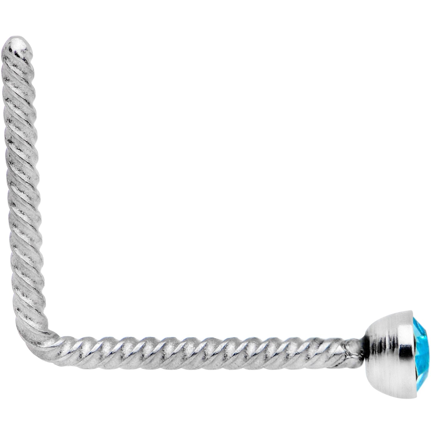 Brilliant Blue 2mm Gem Inlay So Twisted L Shaped Nose Ring