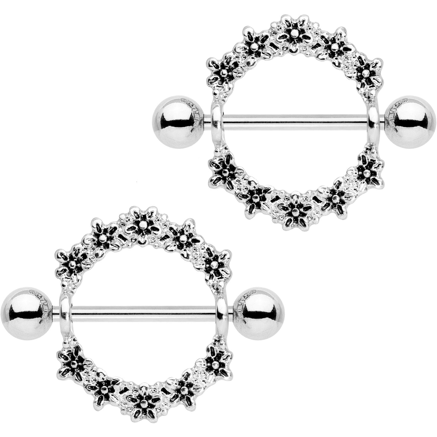 14G 3/4 Flower Halo Wreath Nipple Shied Set