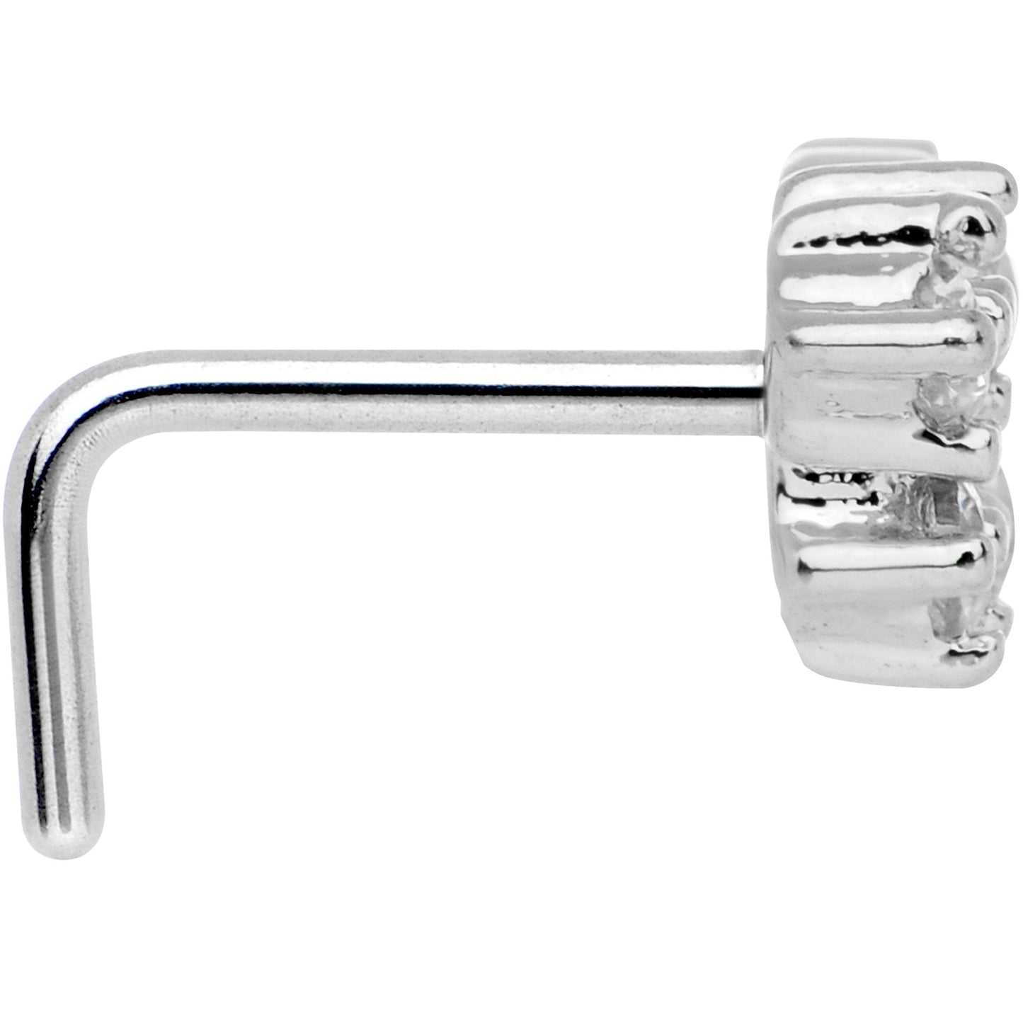 20G Clear CZ Heart Faux Hoop L Shaped Nose Ring