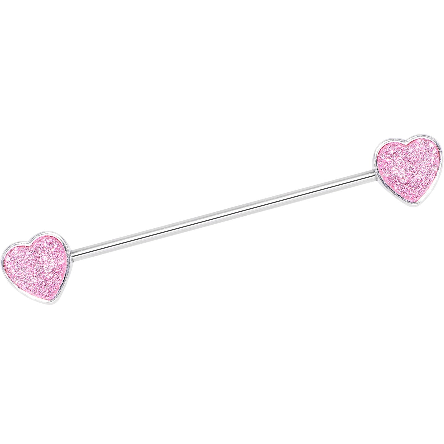 14G Pink Glitter Heart End Industrial Barbell 38mm