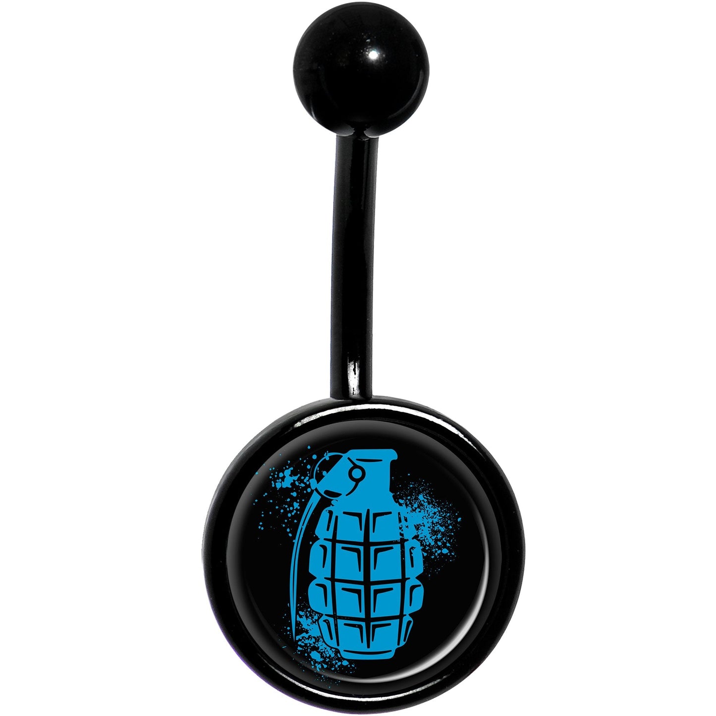 Blue Grenade Black Belly Ring