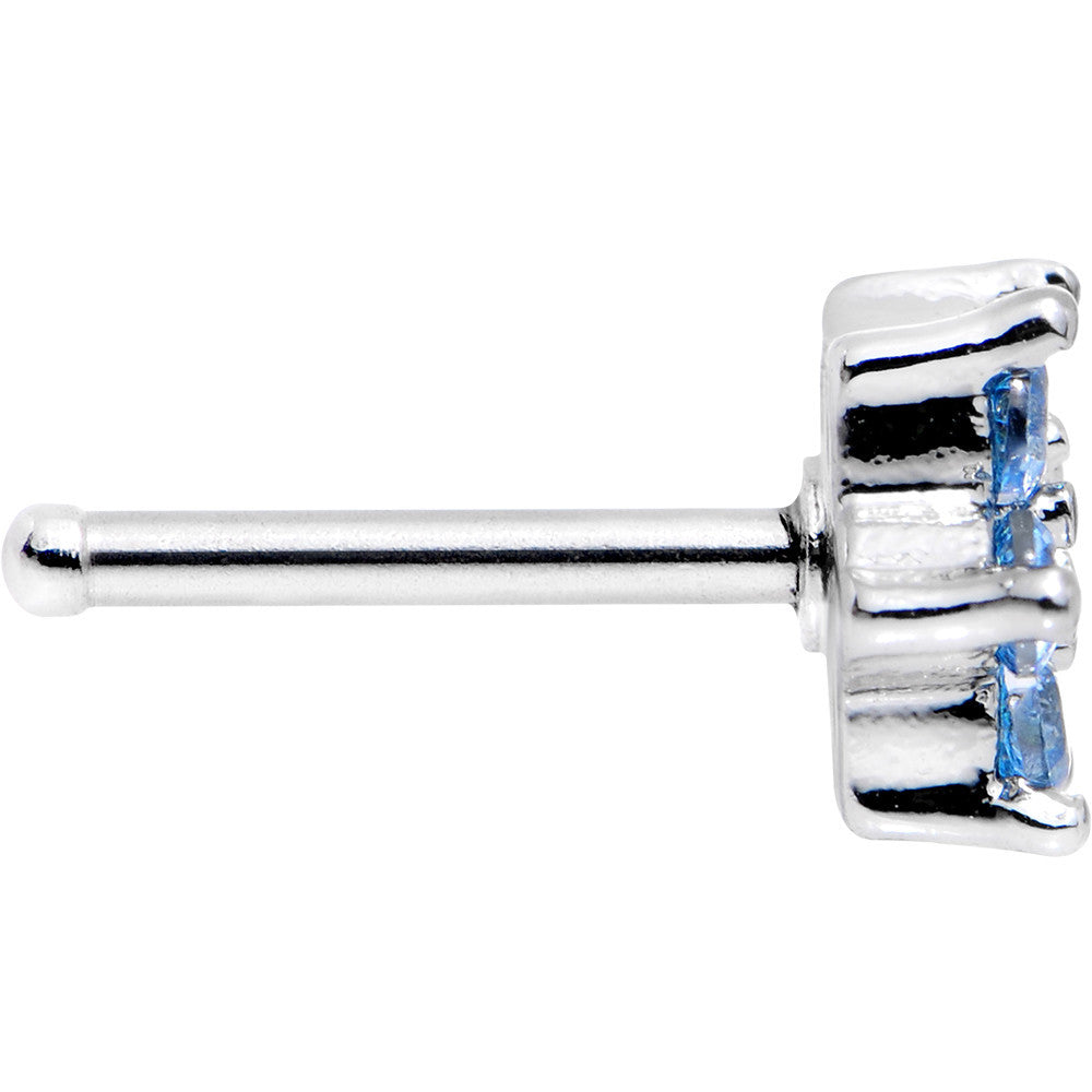 18G 1/4 Aqua Blue and Clear Cubic Zirconia Gem Flower Nose Bone