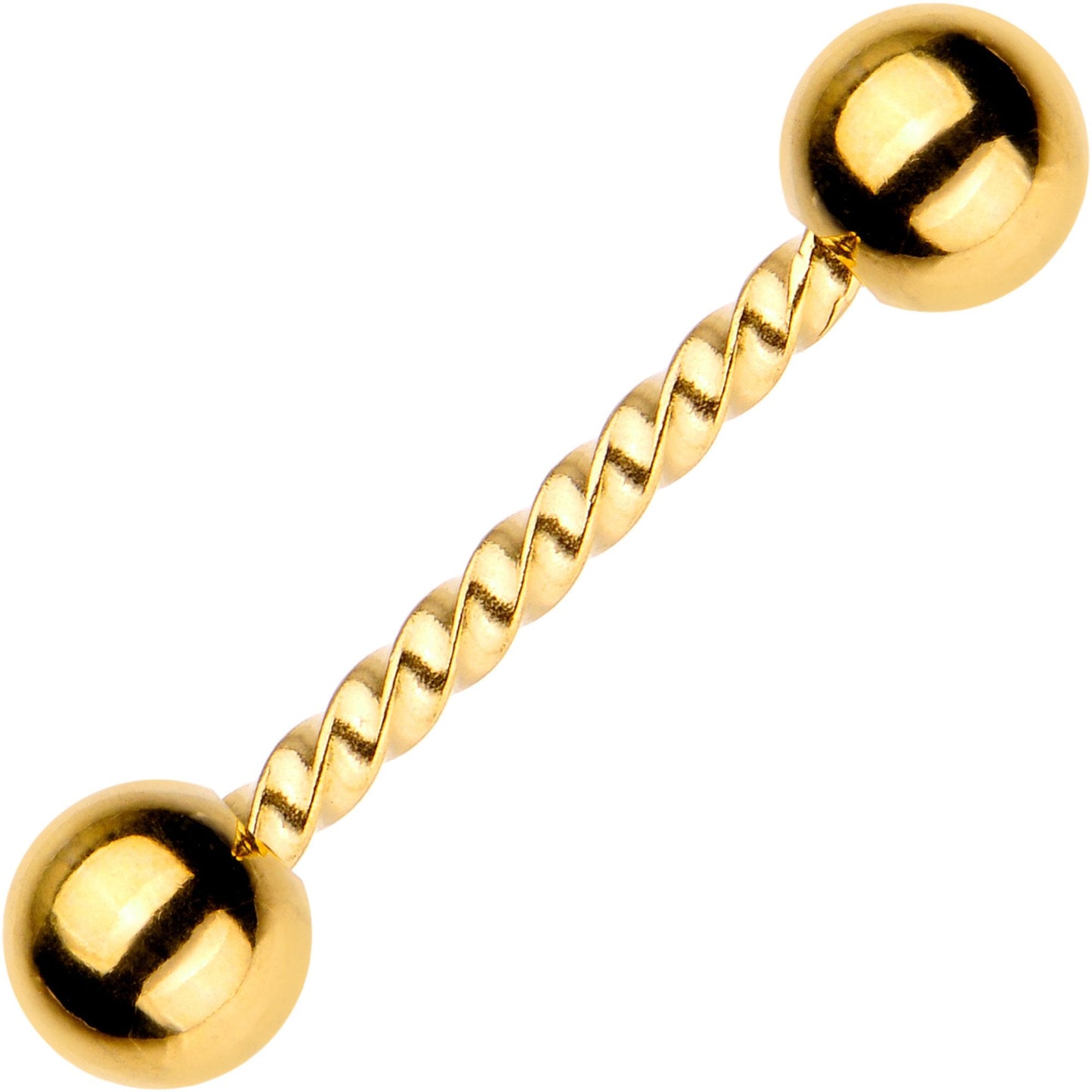 14G 5/8 Gold Tone IP Seriously Twisted Barbell Tongue Ring