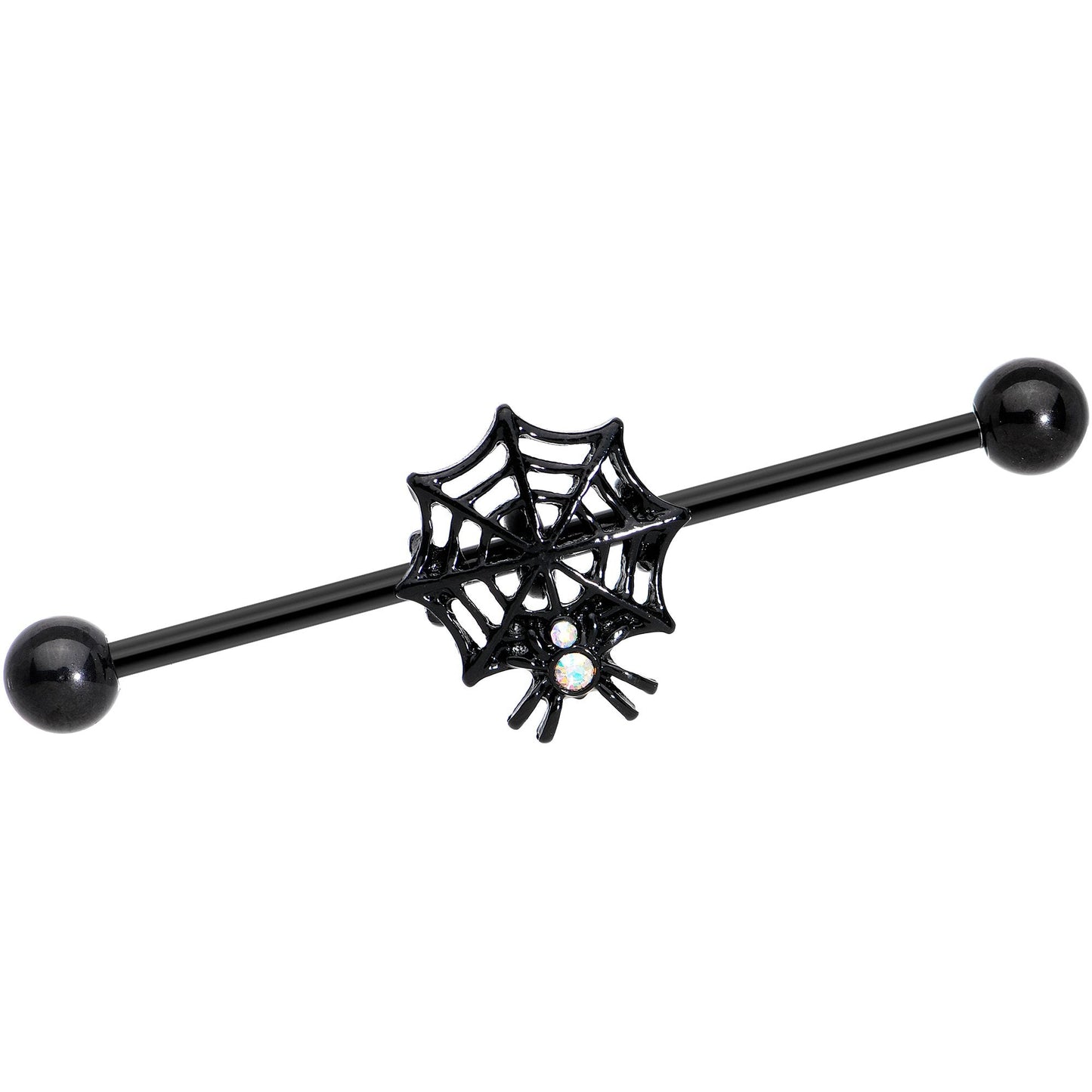 14G Aurora Gem Black Spider Web Halloween Industrial Barbell 38mm