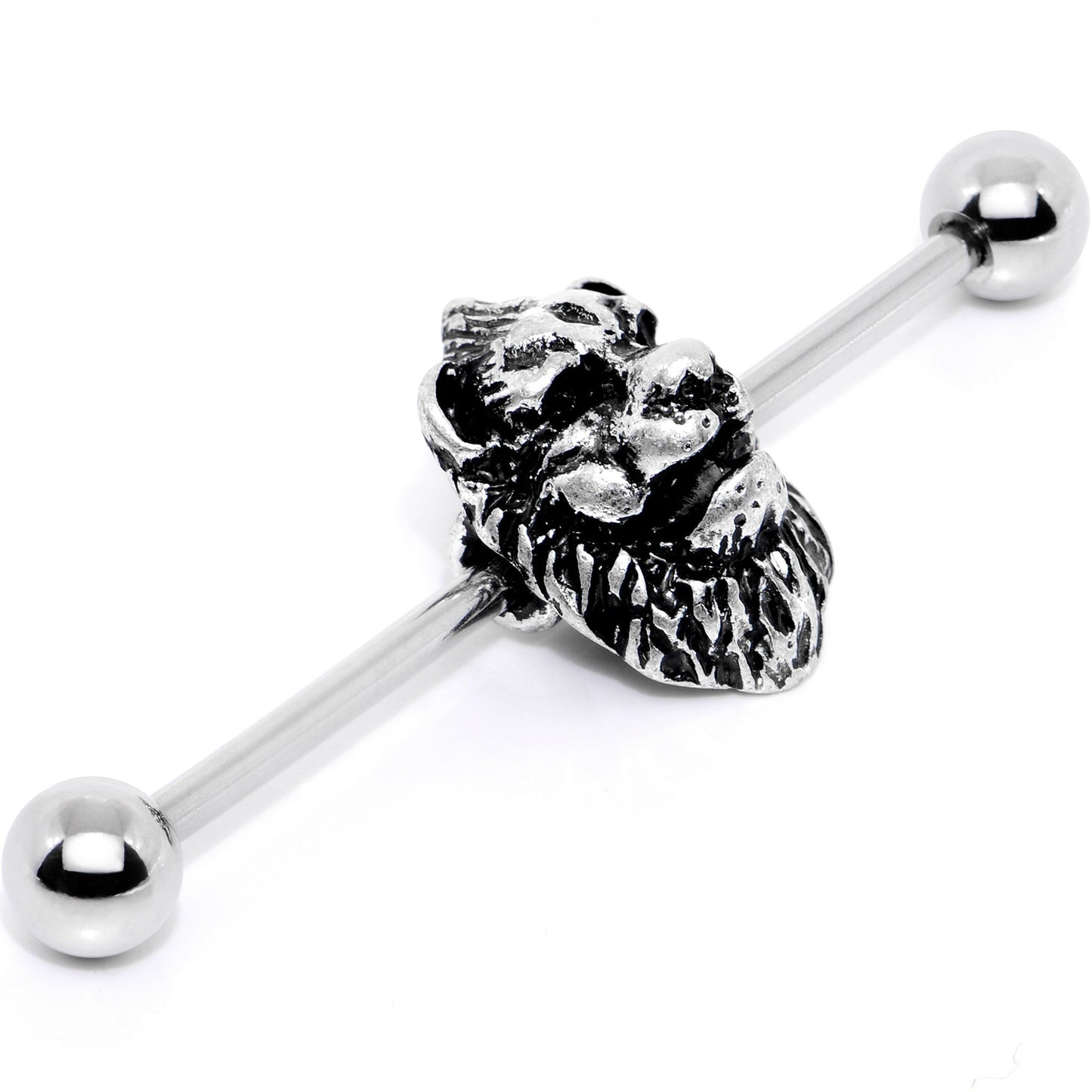 14G Fearsome Roaring Lion Charm Industrial Barbell 38mm