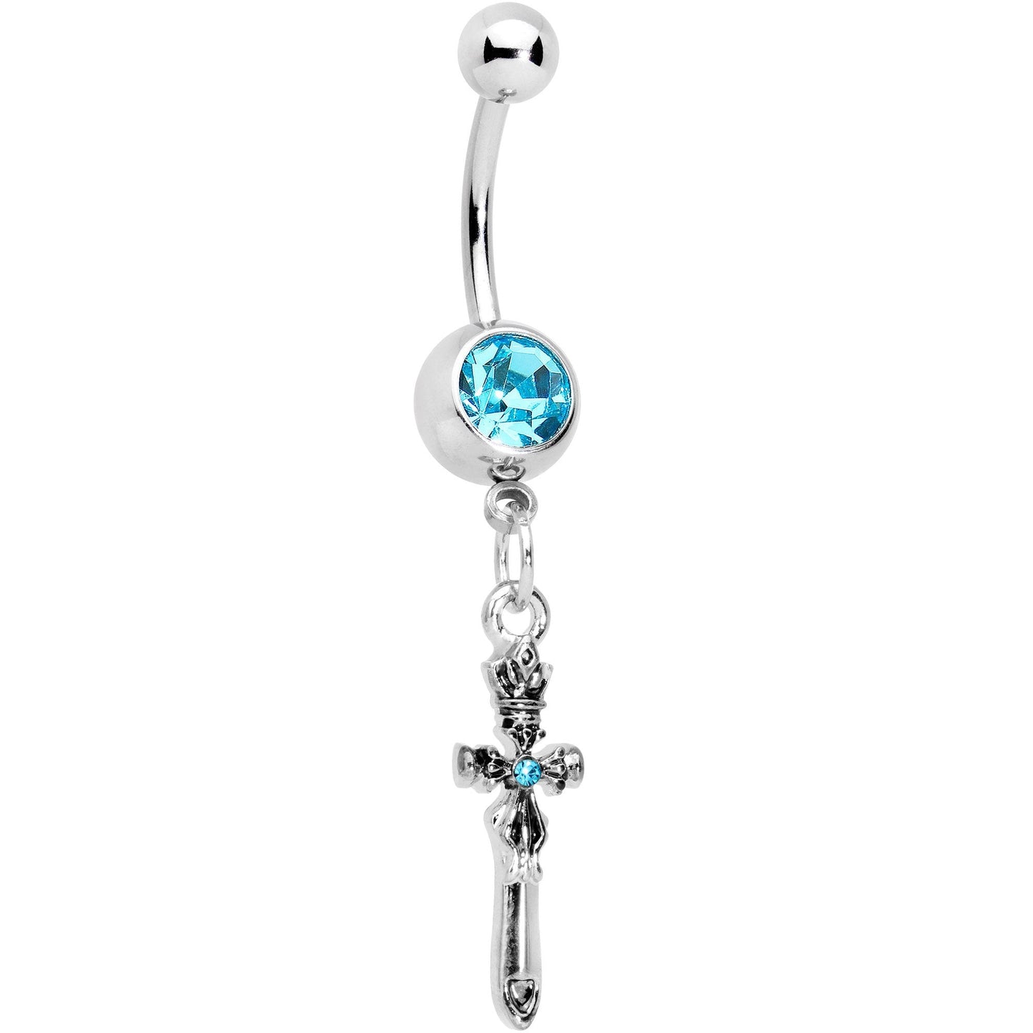 Blue Gem Templar Cross Dangle Belly Ring