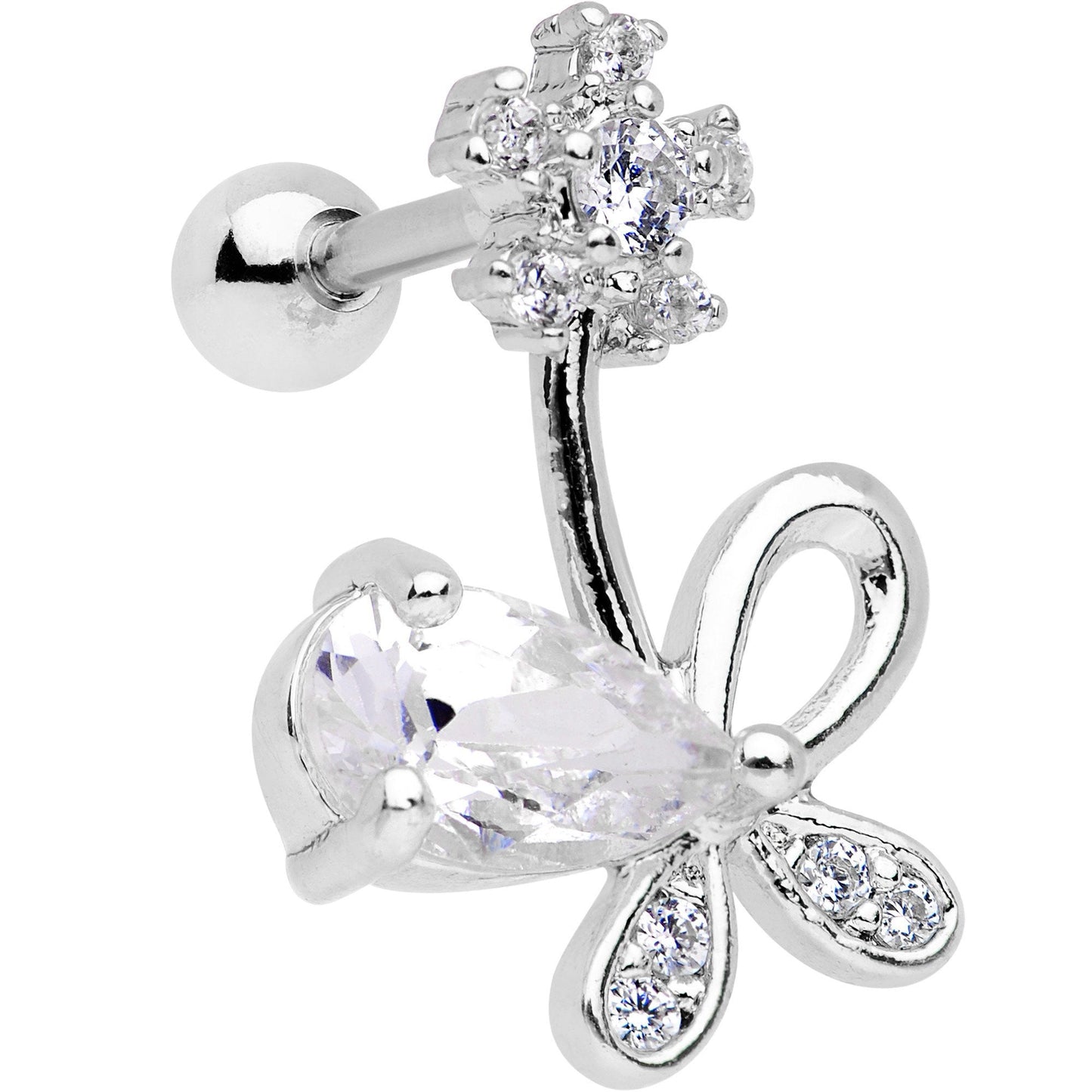 Clear CZ Gem Glamour Bow Right Cartilage Tragus Earring
